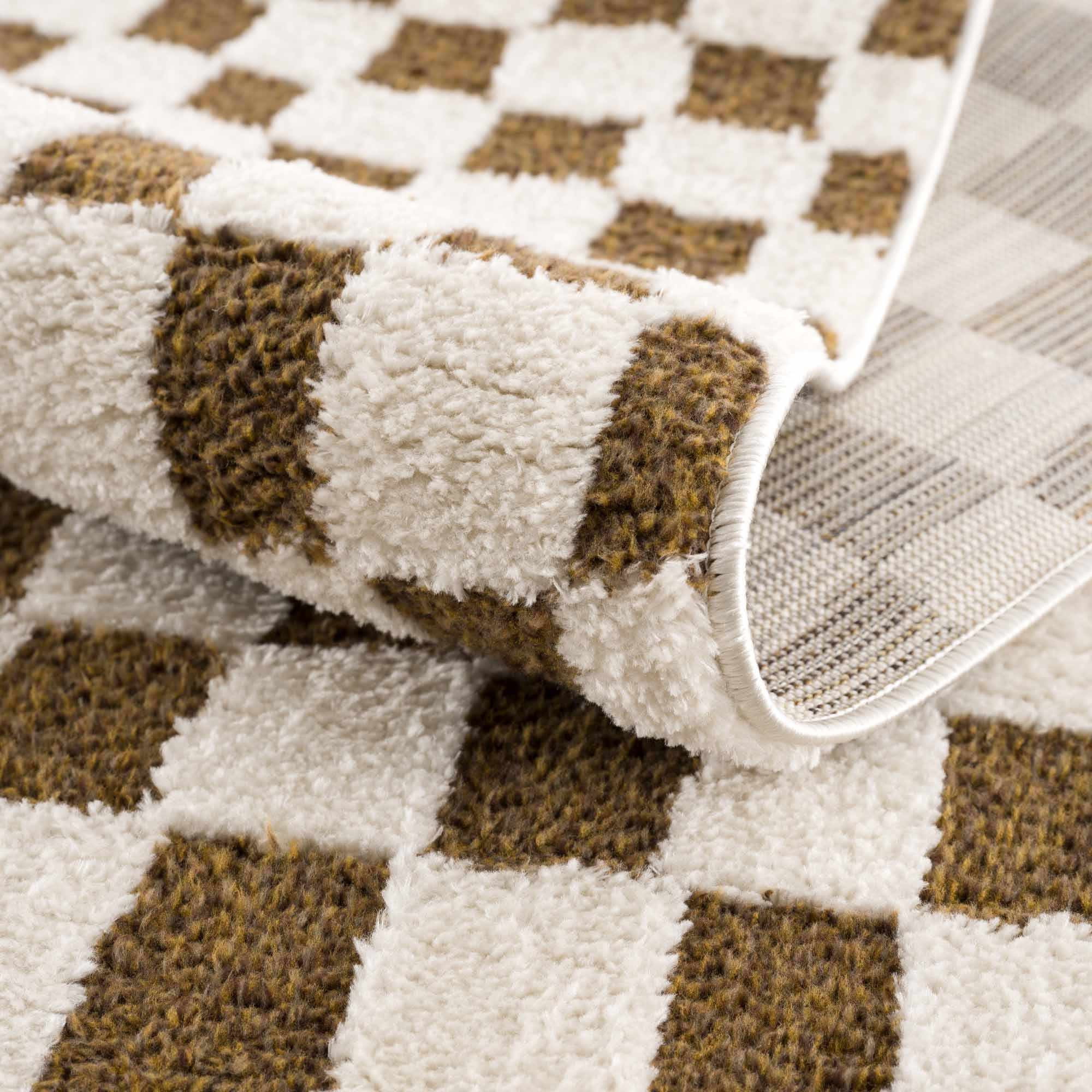 Lajos Brown Checkered Shag Rug - Image 7
