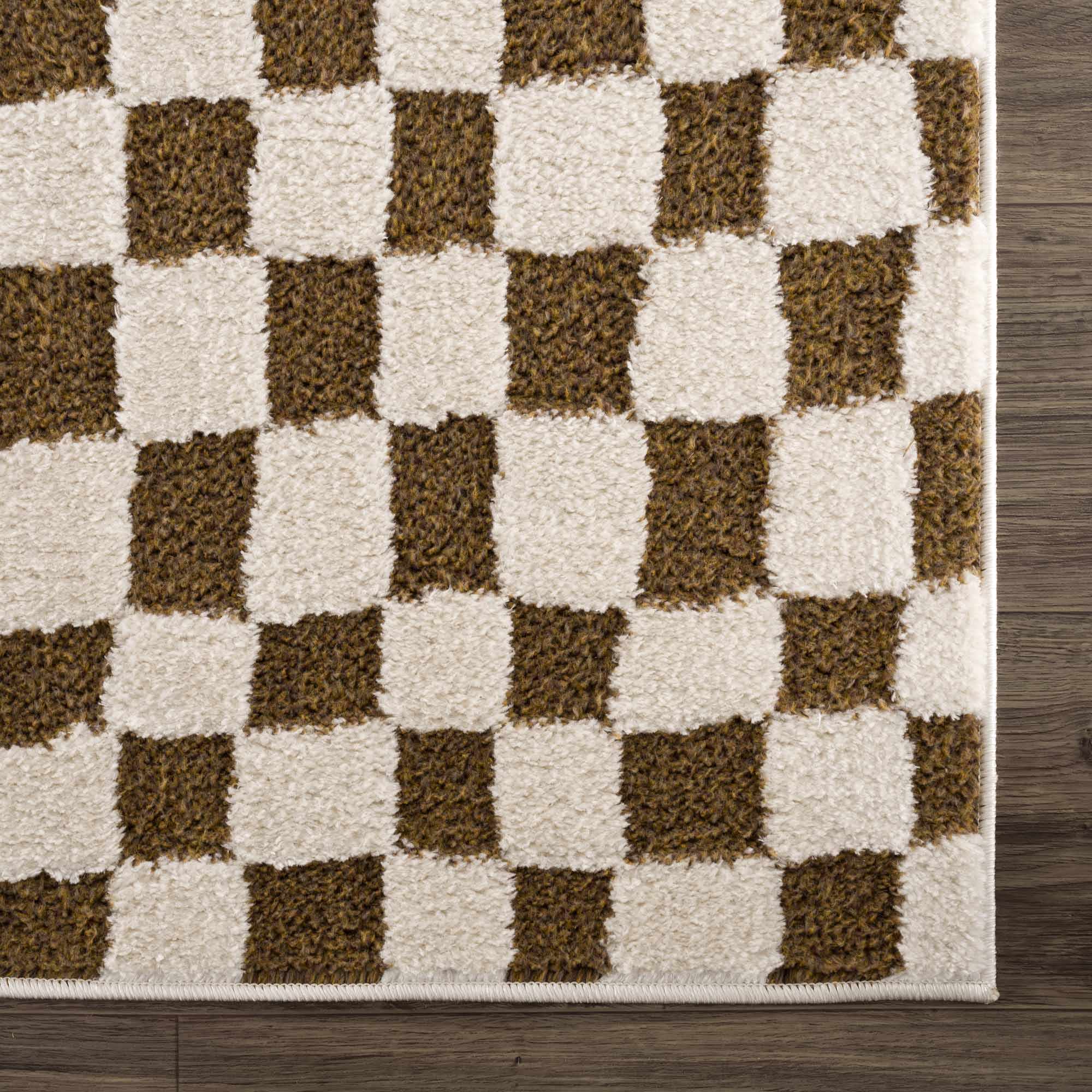 Lajos Brown Checkered Shag Rug - Image 8