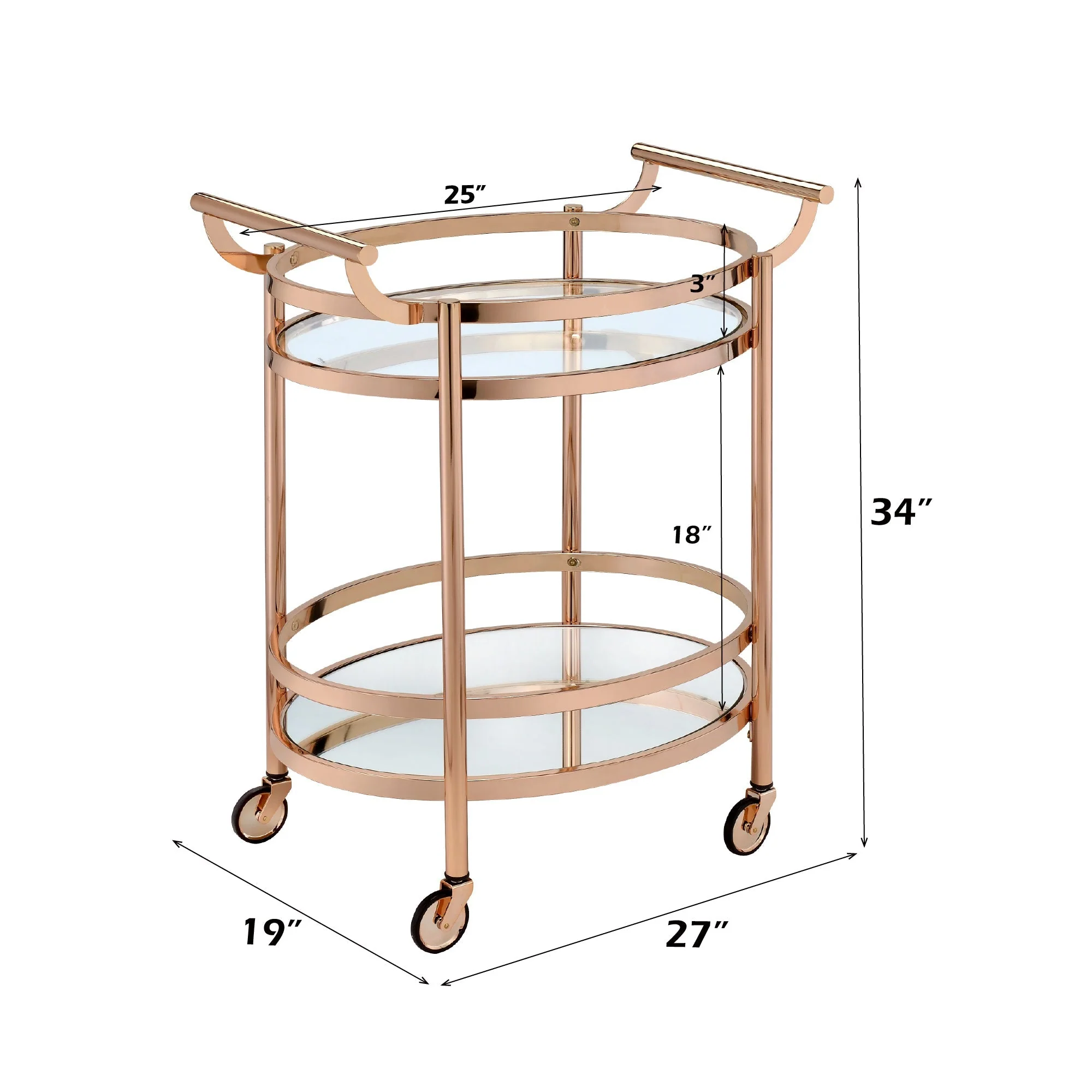 Lakelyn Clear Glass & Rose Gold Finish Serving Cart - Image 4