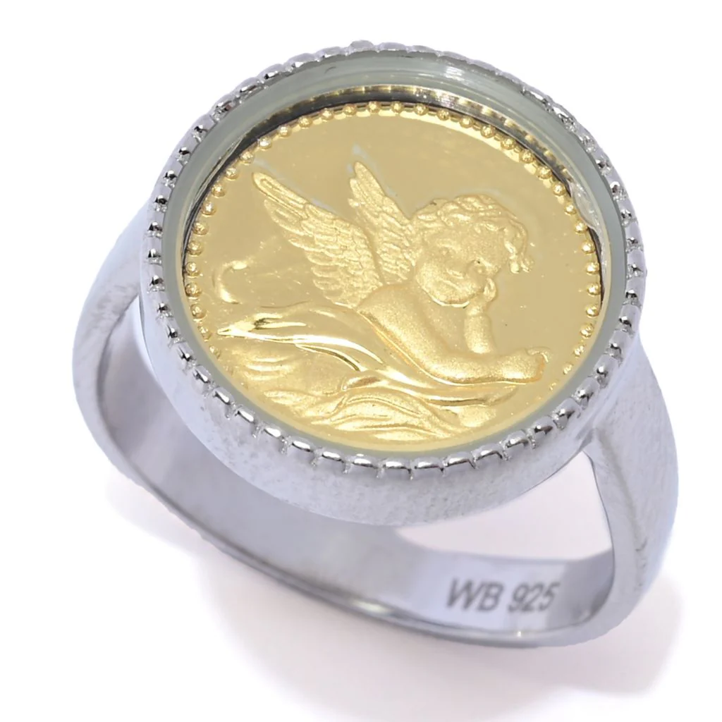 Lambert Cheng Sterling Silver & 24K Gold Leaf Choice of Design Milgrain Coin Ring - Image 14
