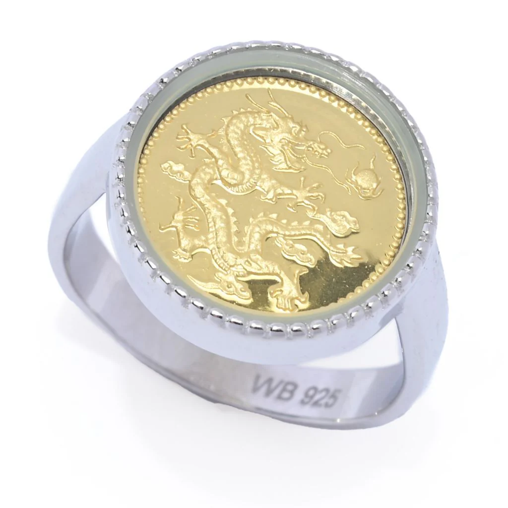 Lambert Cheng Sterling Silver & 24K Gold Leaf Choice of Design Milgrain Coin Ring - Image 5