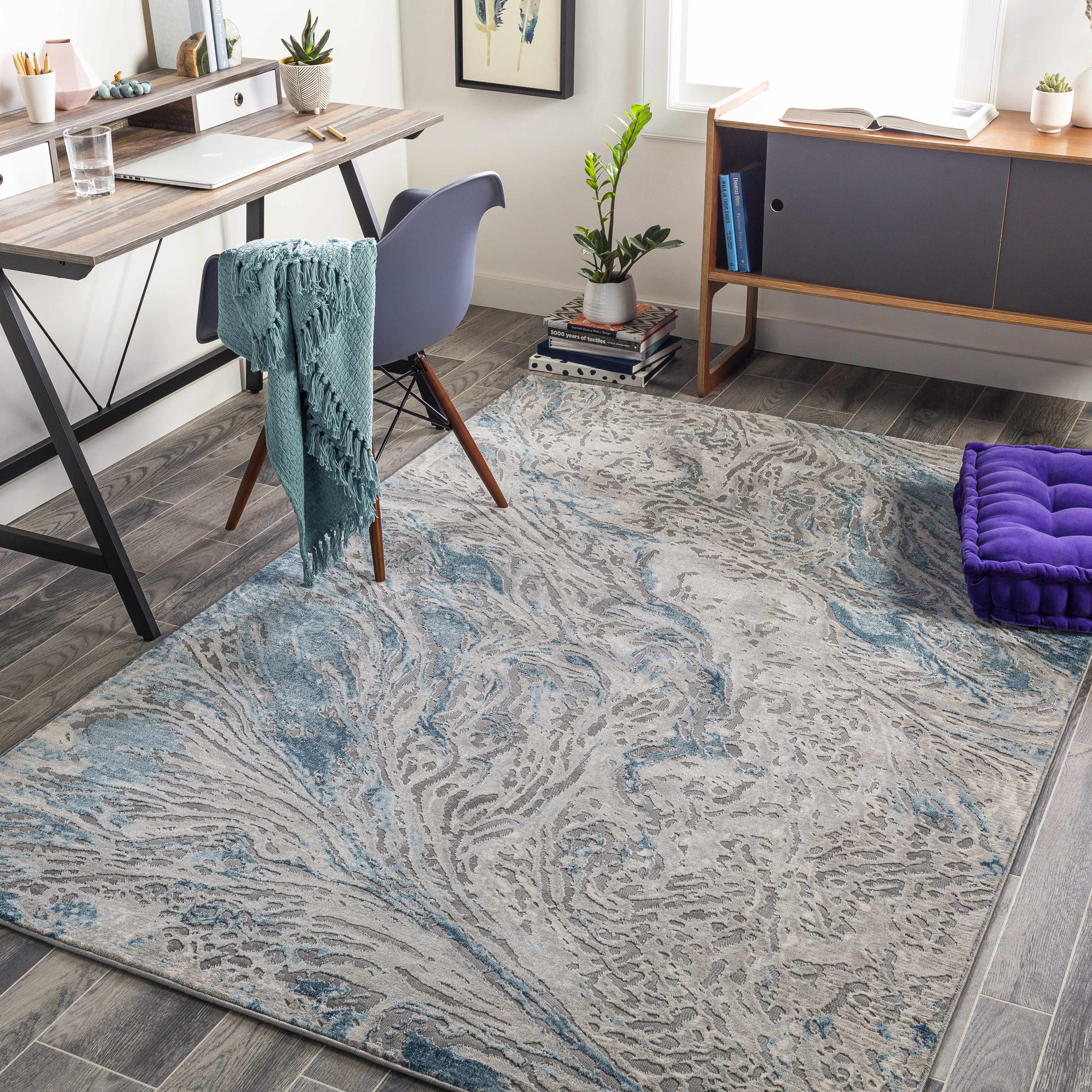Lambton Blue Marble Area Rug - Clearance - Image 2