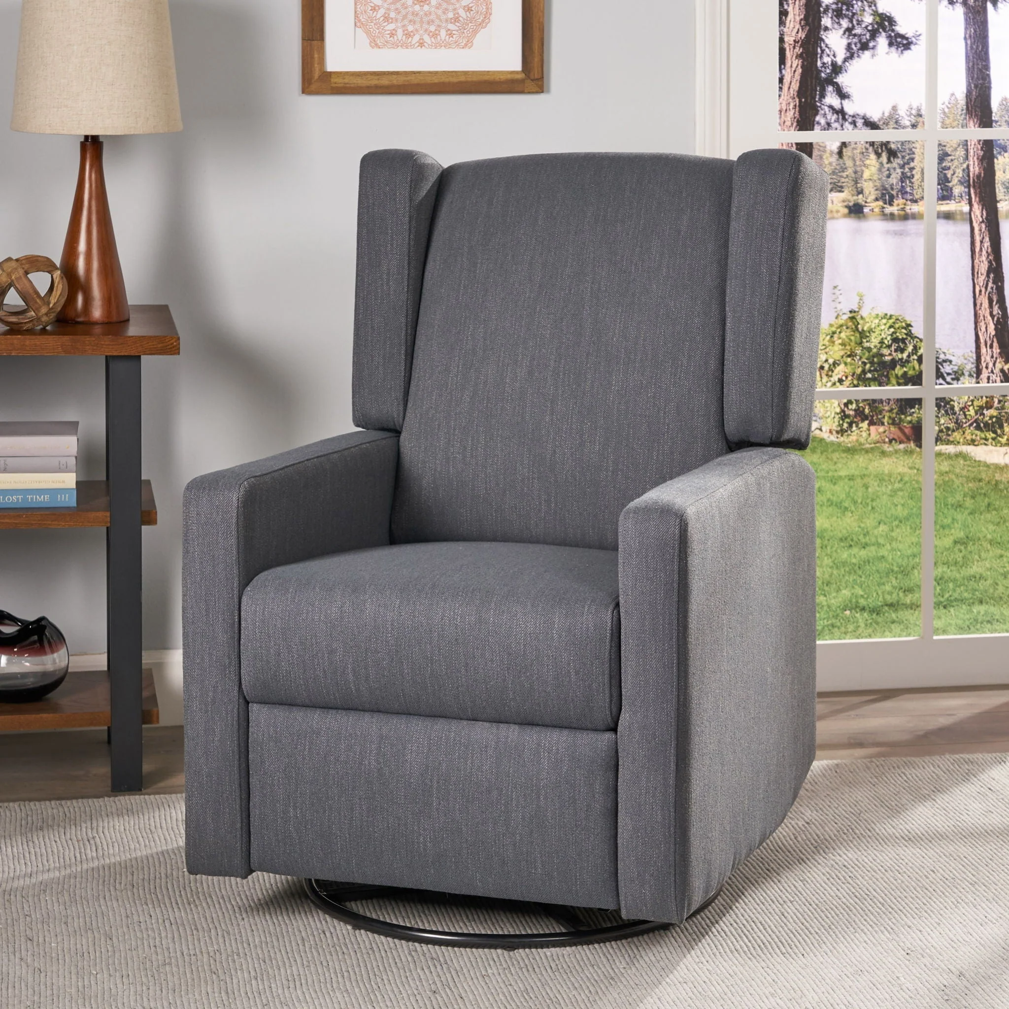 Landau Contemporary Fabric Upholstered Swivel Recliner - Image 2