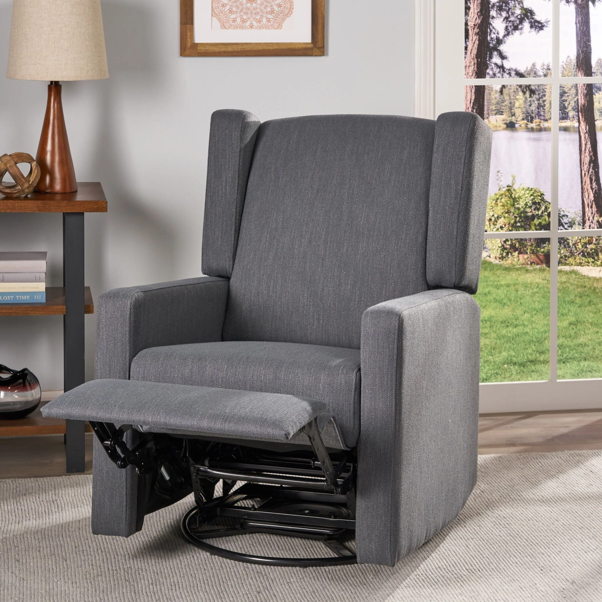 Landau Contemporary Fabric Upholstered Swivel Recliner - Image 3