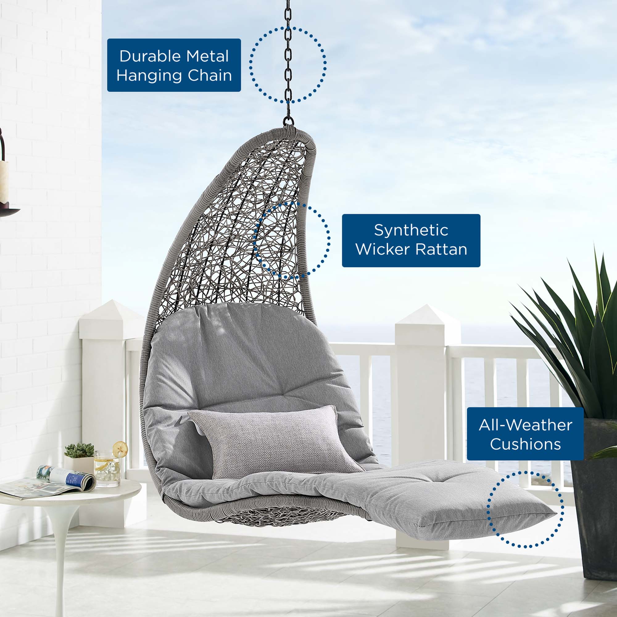 Landscape Hanging Chaise Lounge Outdoor Patio Swing Chair by Modway - Image 6