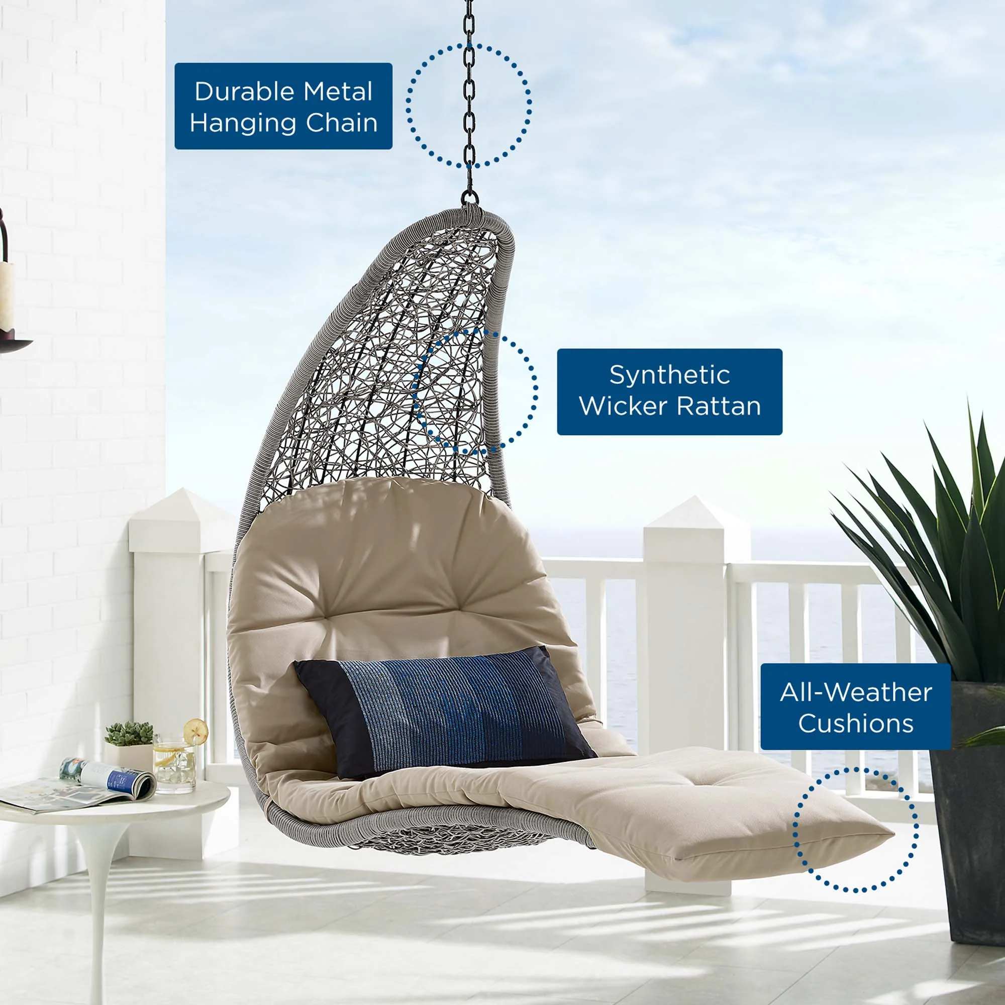 Landscape Hanging Chaise Lounge Outdoor Patio Swing Chair by Modway - Image 7