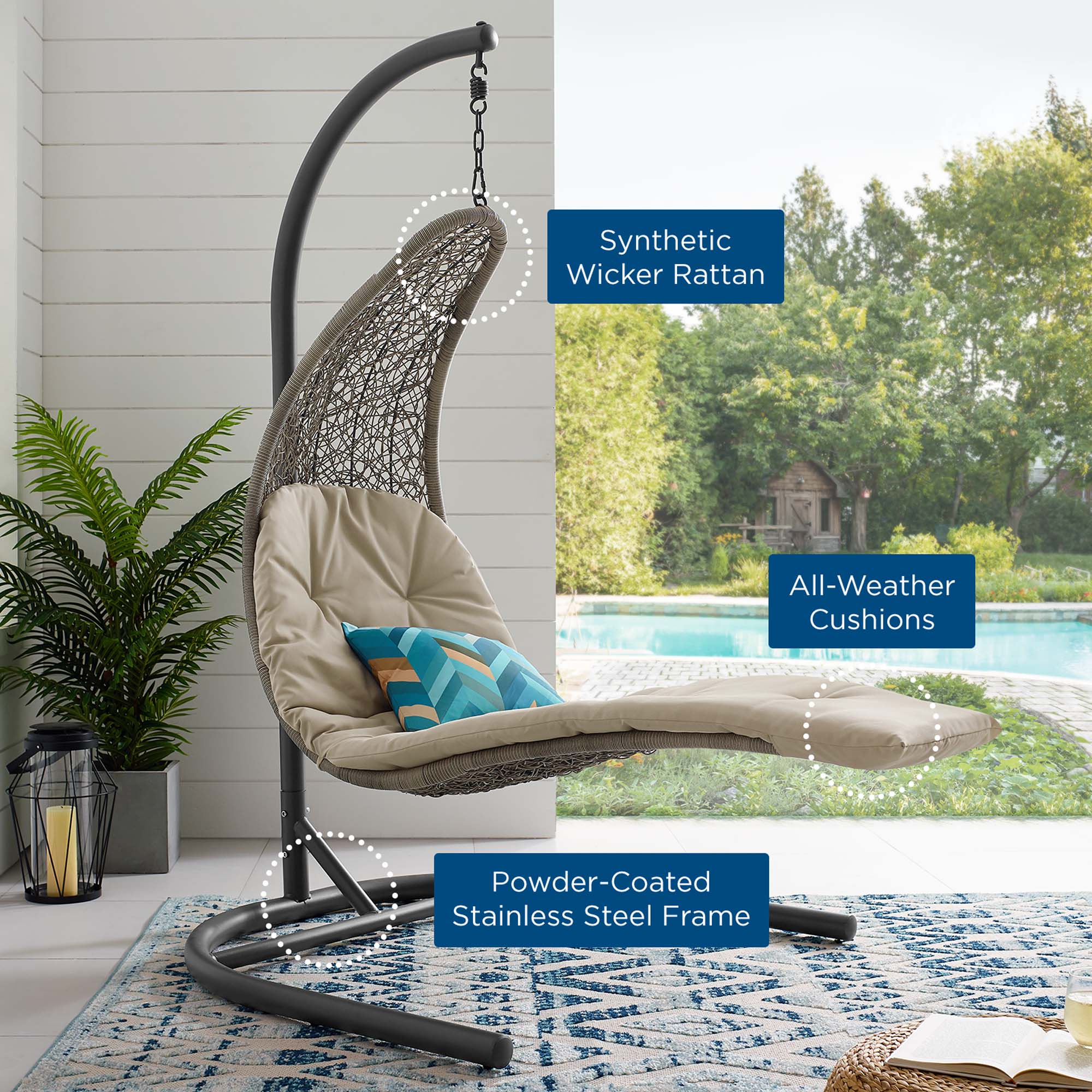 Landscape Hanging Chaise Lounge Outdoor Patio Swing Chair by Modway - Image 7
