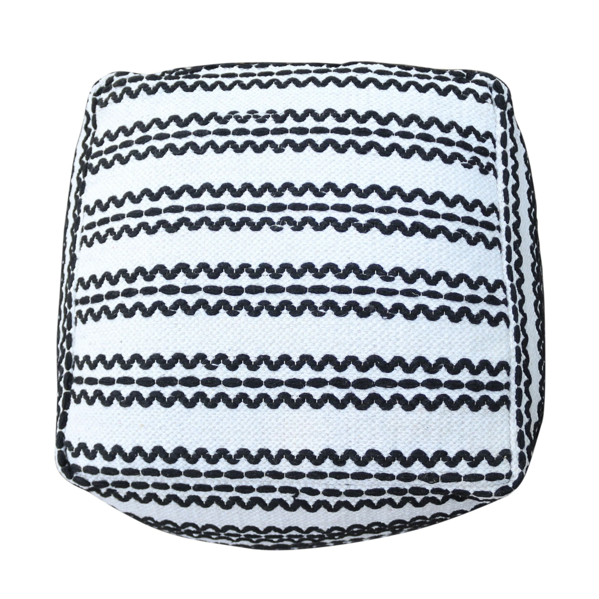 Lani Handcrafted Fabric Pouf - Durable Cotton Square in Natural / Black - Image 3