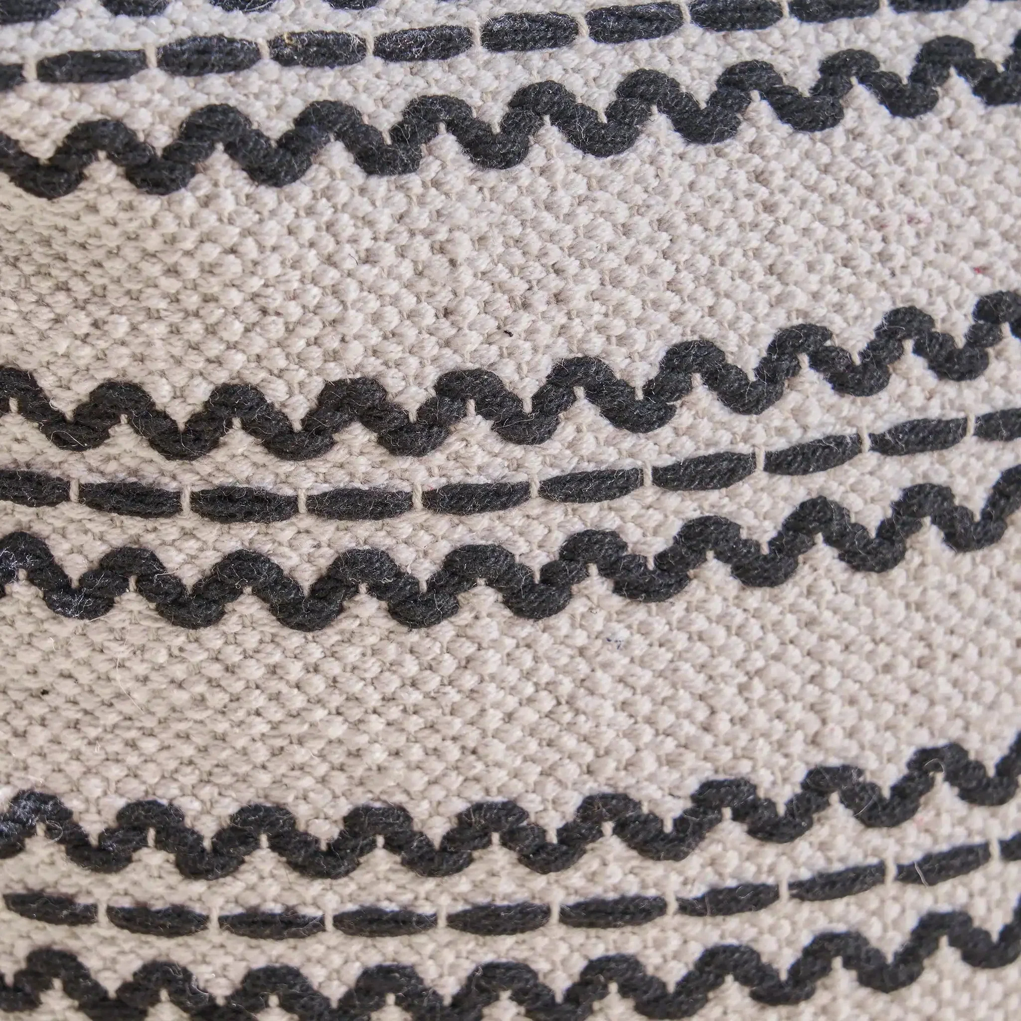 Lani Handcrafted Fabric Pouf - Durable Cotton Square in Natural / Black - Image 4