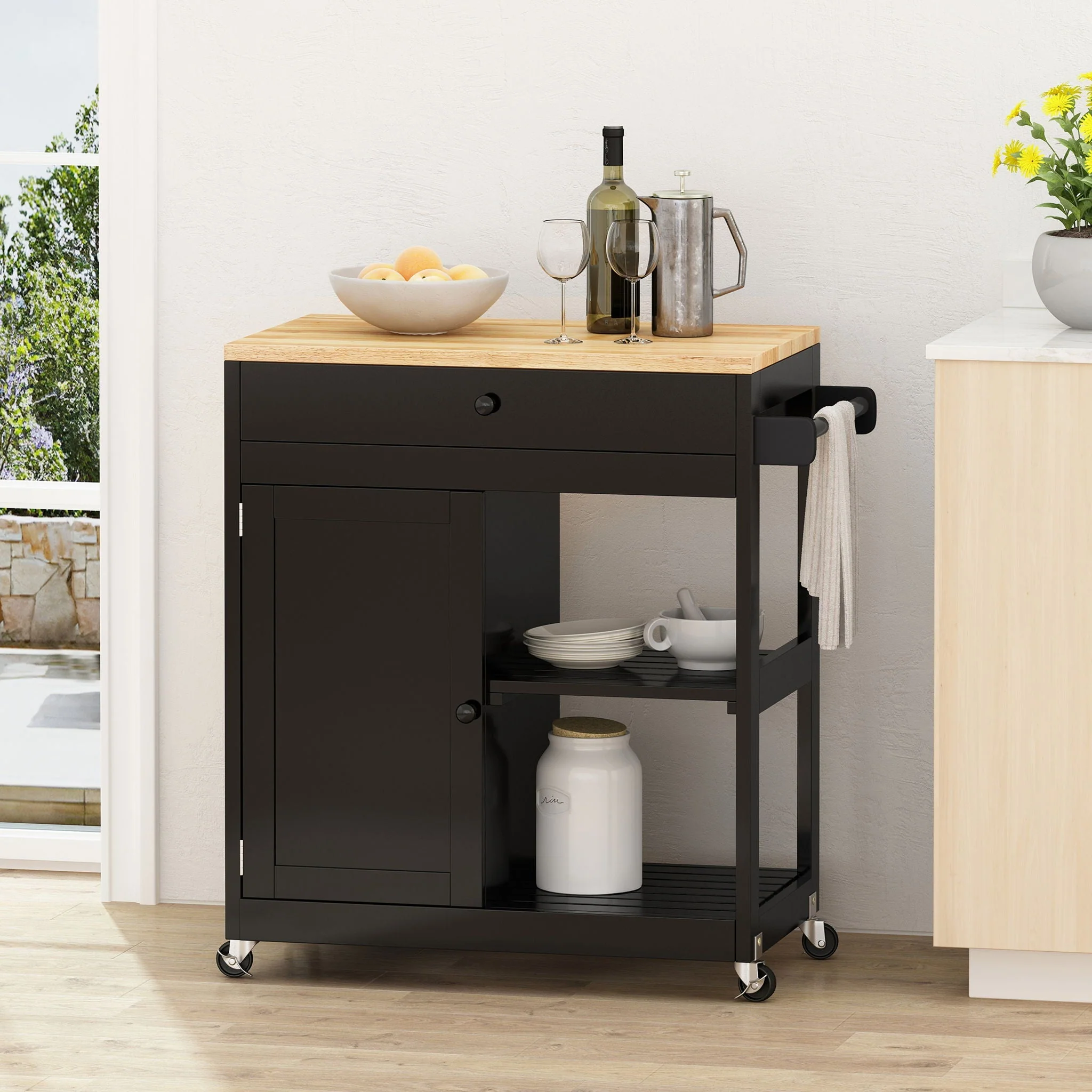 Lanier Kitchen Cart With Wheels - Black - Image 2