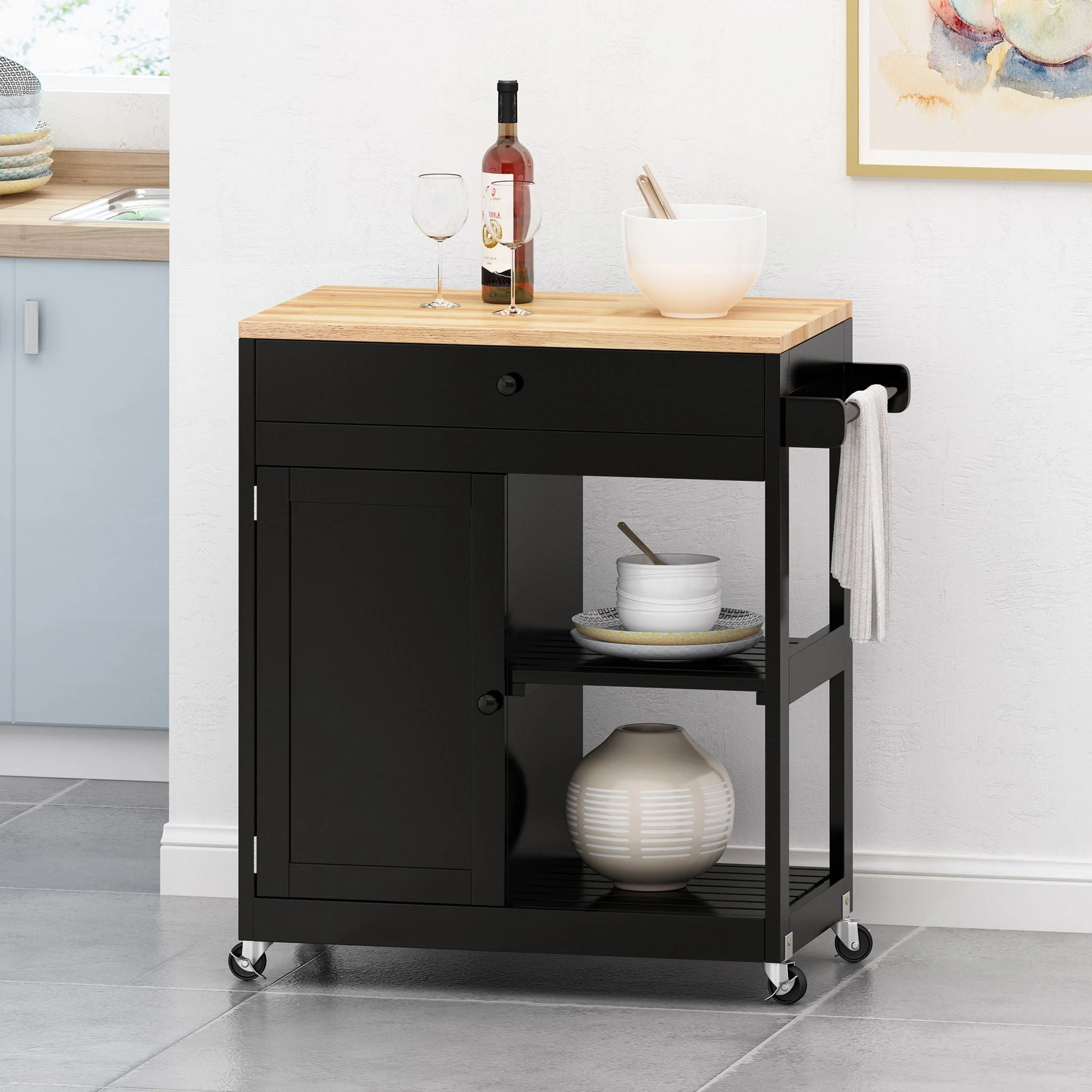 Lanier Kitchen Cart With Wheels - Black - Image 4