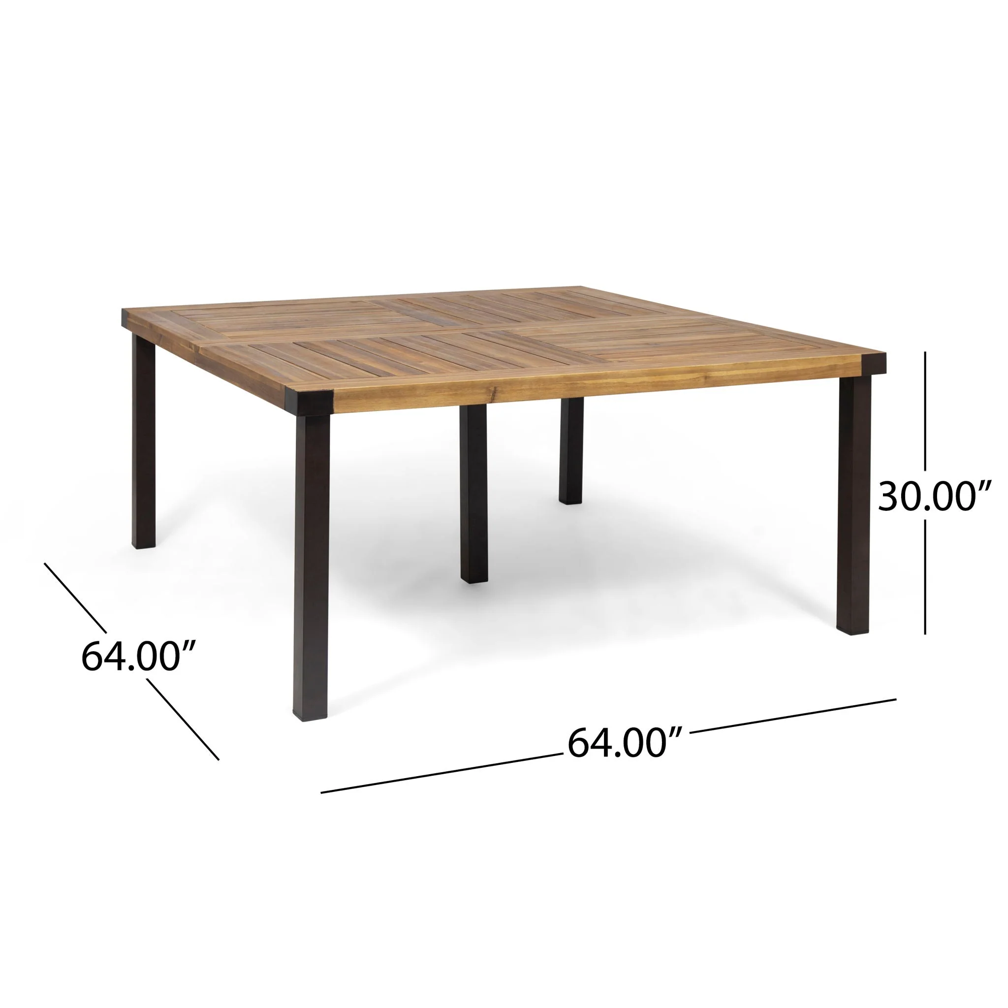 Lankershim Modern Industrial Dining Table with Acacia Wood Slat Design - Teak - Image 3