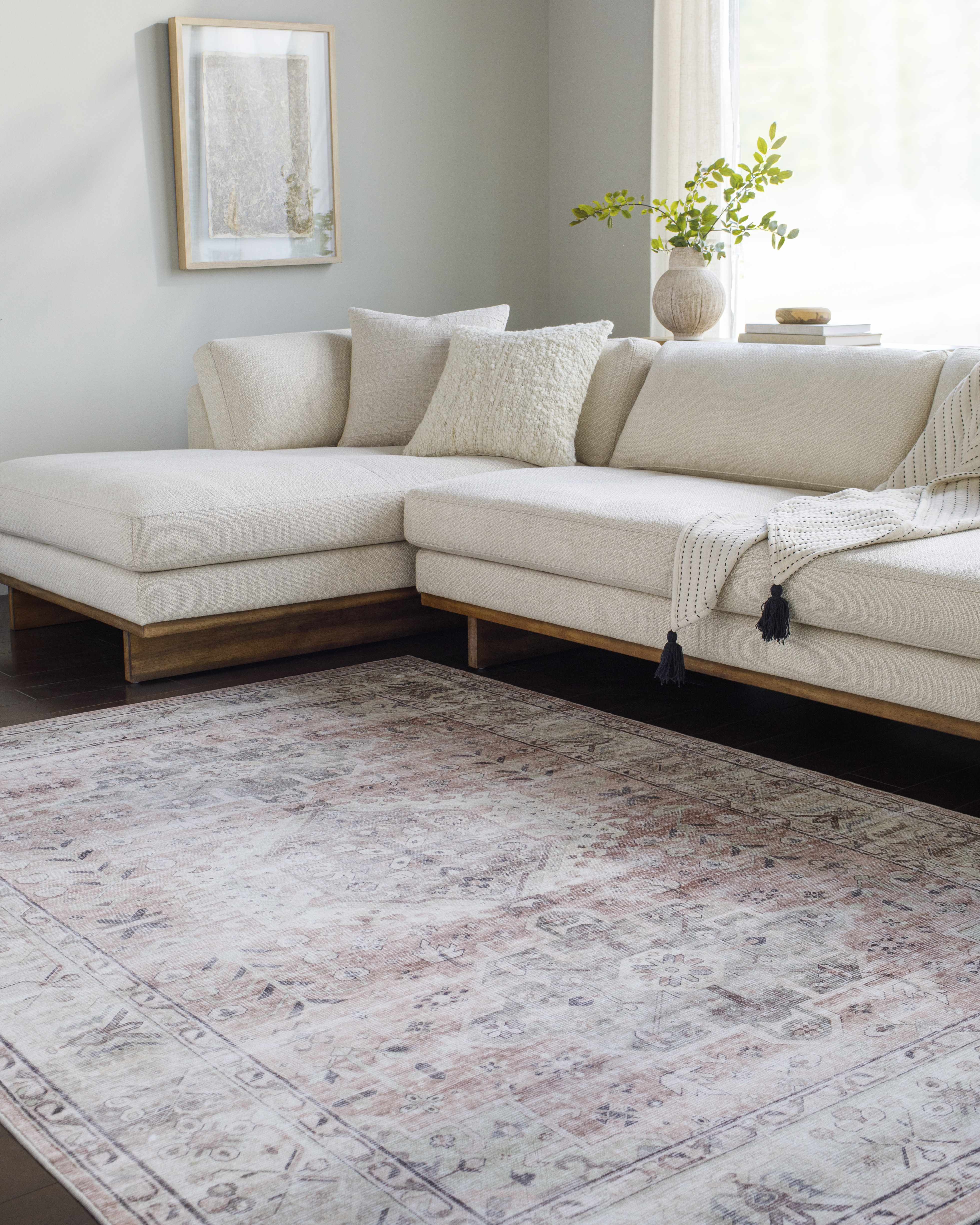 Laran Taupe Distressed Washable Area Rug - Image 2