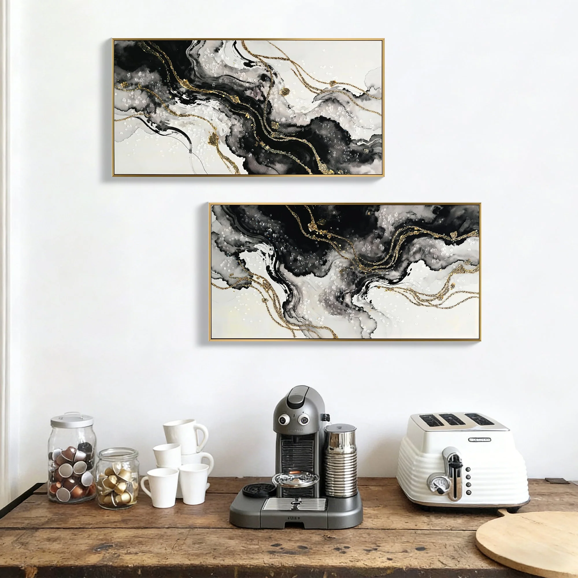 Large Black and White Abstract Wall Art Set of 2 - Image 7