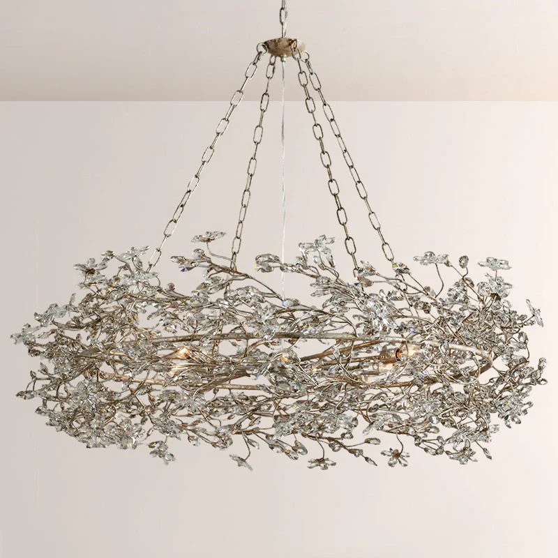 Large Crystal Floral Chandelier Iron Gold Leaf Ceiling Light