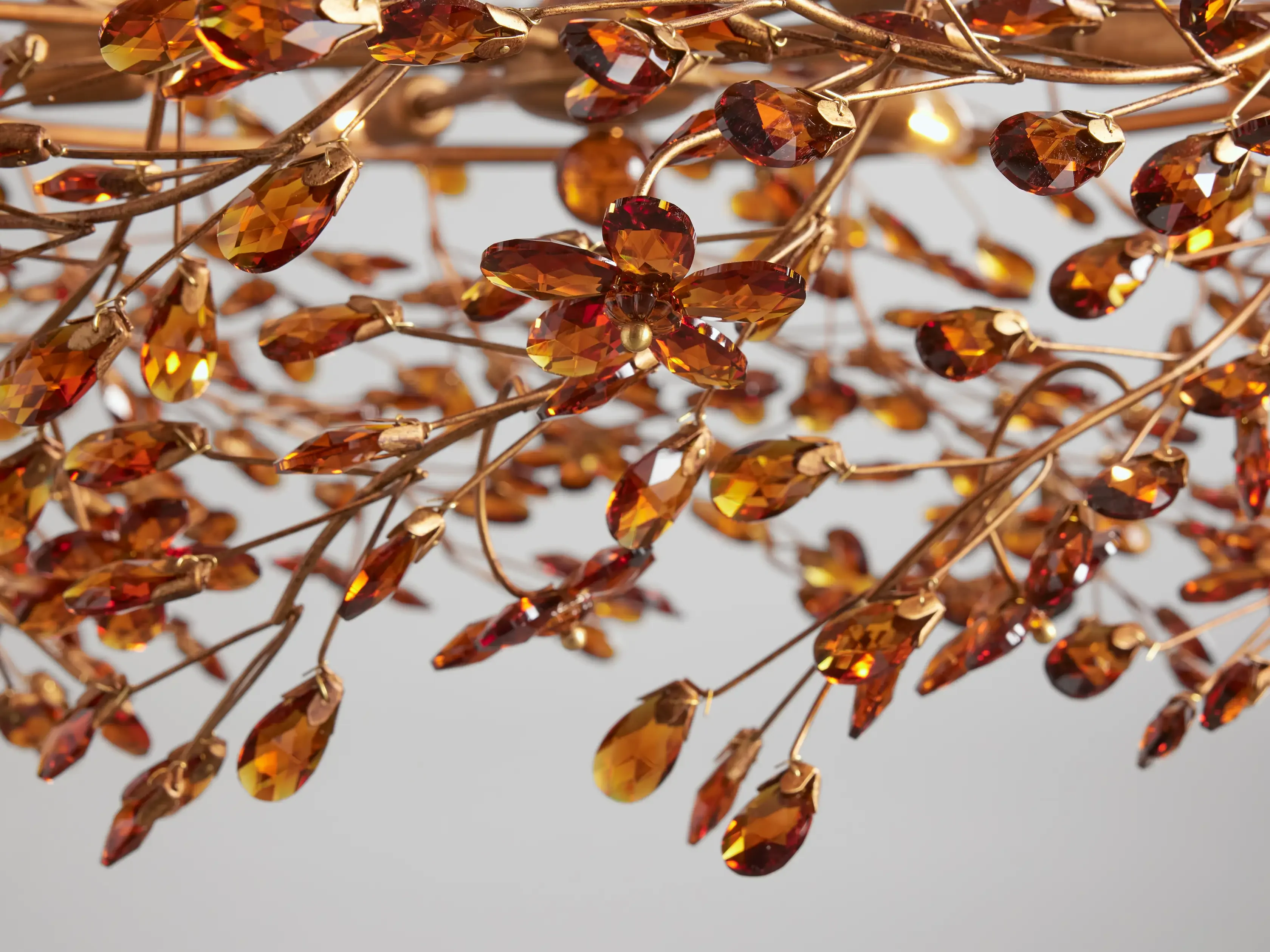 Large Crystal Floral Chandelier Iron Gold Leaf Ceiling Light - Image 11