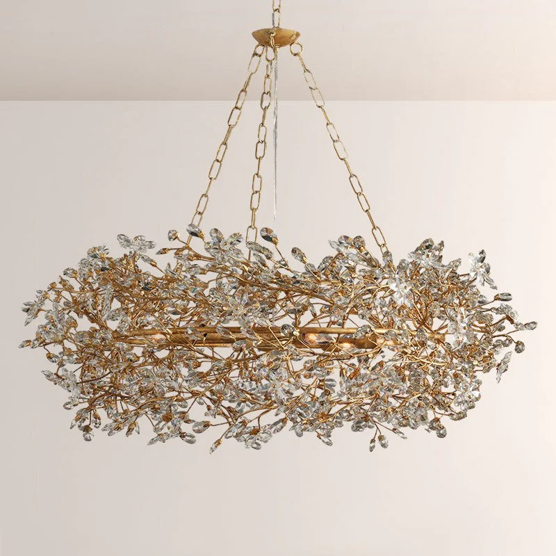 Large Crystal Floral Chandelier Iron Gold Leaf Ceiling Light - Image 2