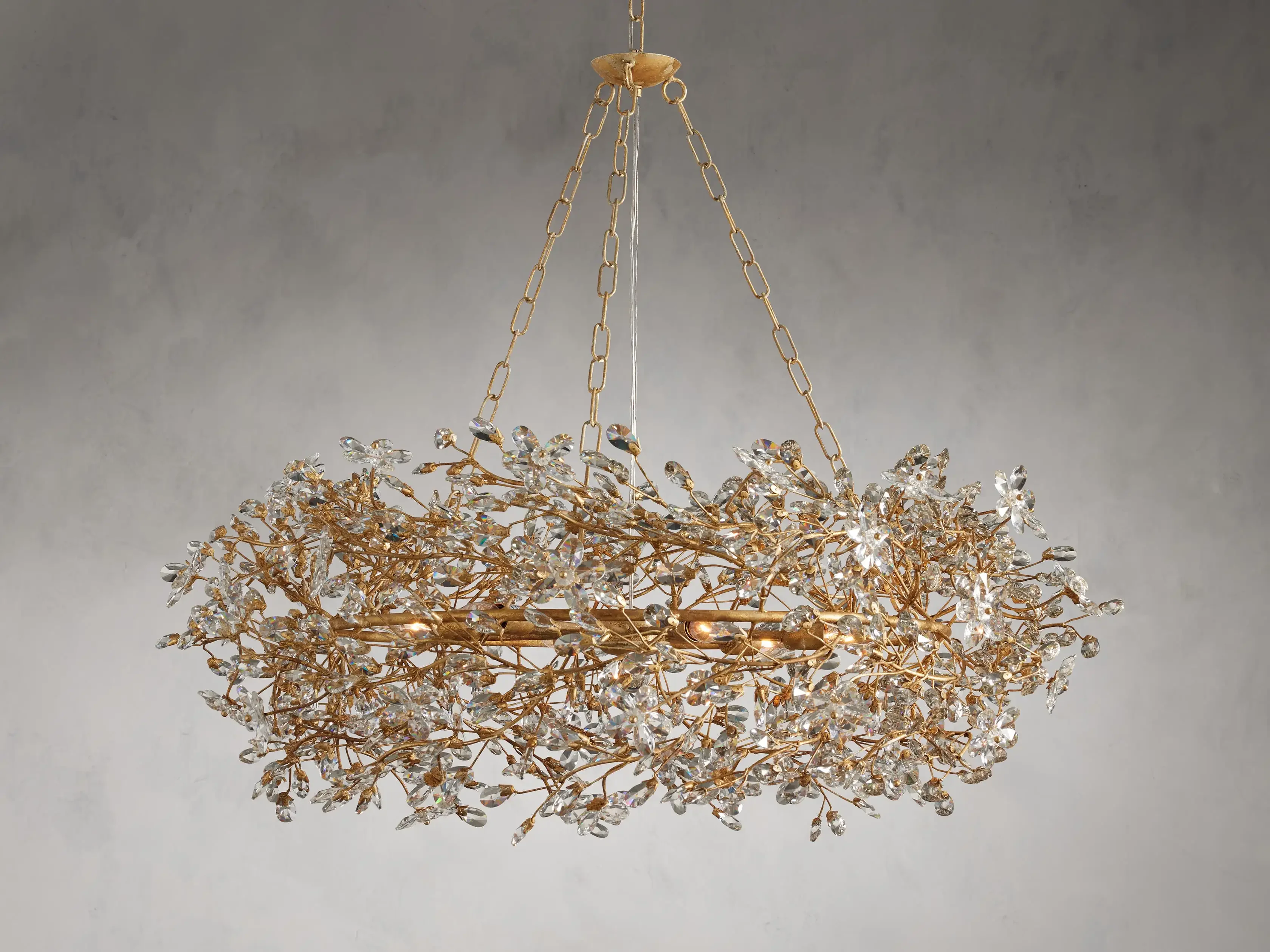Large Crystal Floral Chandelier Iron Gold Leaf Ceiling Light - Image 24