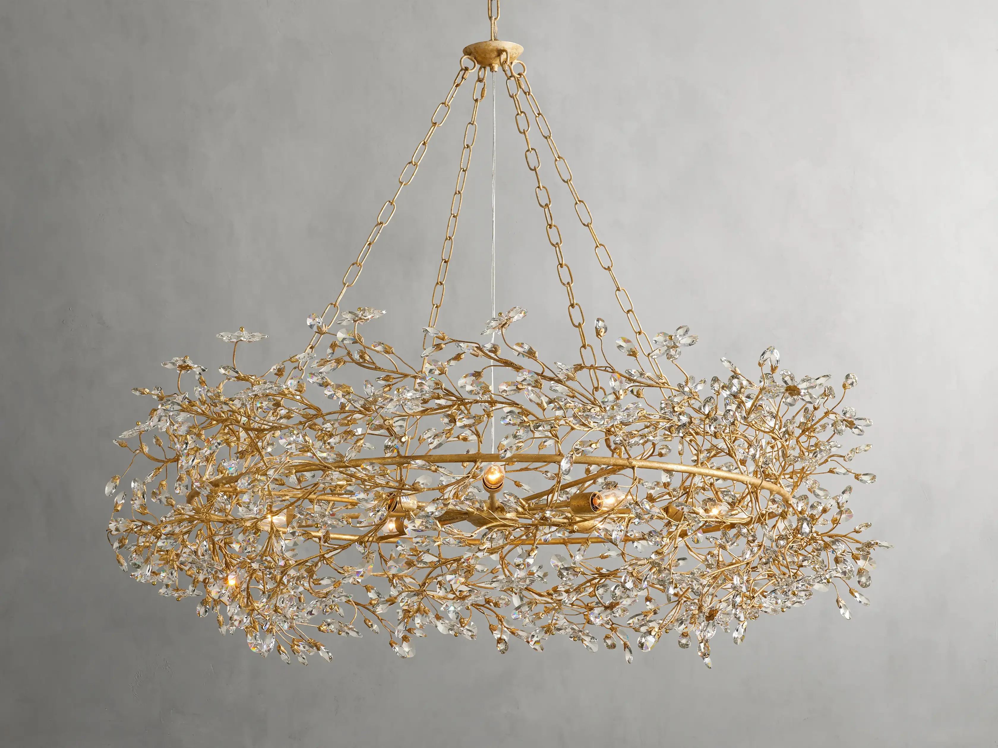 Large Crystal Floral Chandelier Iron Gold Leaf Ceiling Light - Image 25