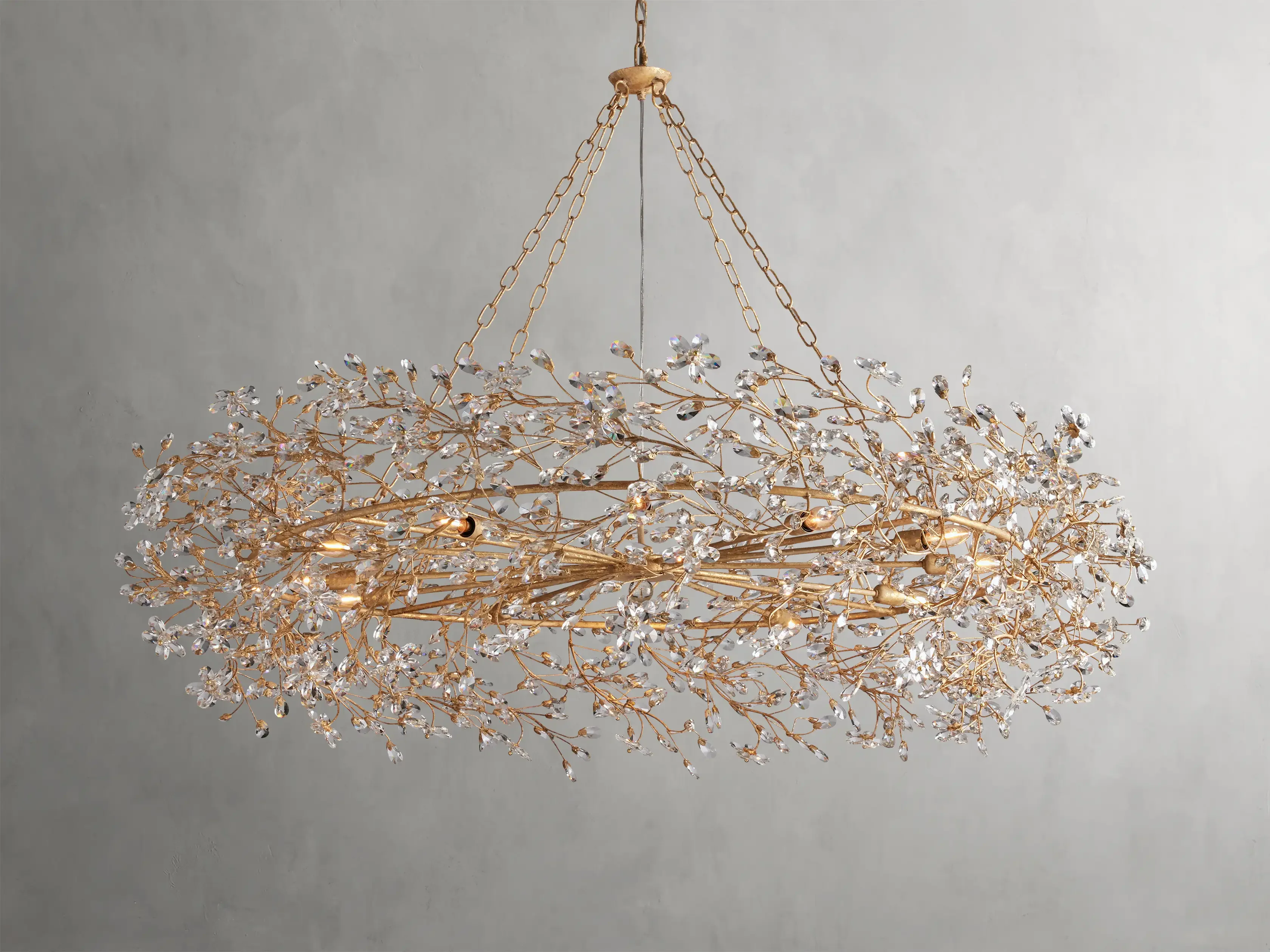 Large Crystal Floral Chandelier Iron Gold Leaf Ceiling Light - Image 27