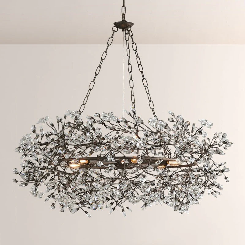 Large Crystal Floral Chandelier Iron Gold Leaf Ceiling Light - Image 3