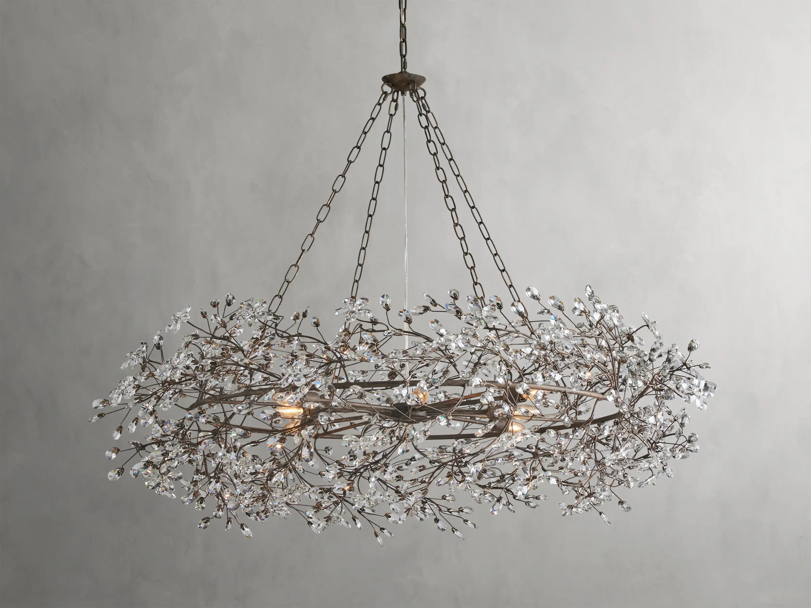 Large Crystal Floral Chandelier Iron Gold Leaf Ceiling Light - Image 31