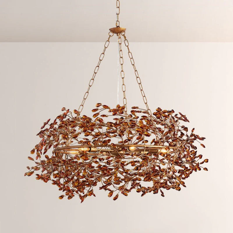 Large Crystal Floral Chandelier Iron Gold Leaf Ceiling Light - Image 4