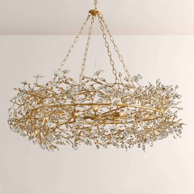 Large Crystal Floral Chandelier Iron Gold Leaf Ceiling Light - Image 42