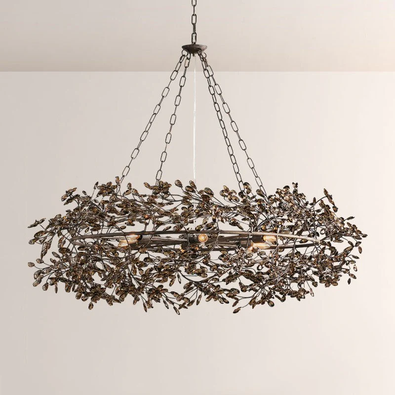 Large Crystal Floral Chandelier Iron Gold Leaf Ceiling Light - Image 43