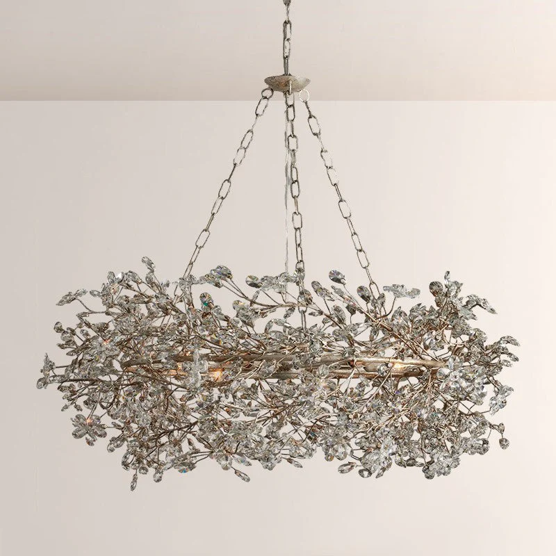 Large Crystal Floral Chandelier Iron Gold Leaf Ceiling Light - Image 44