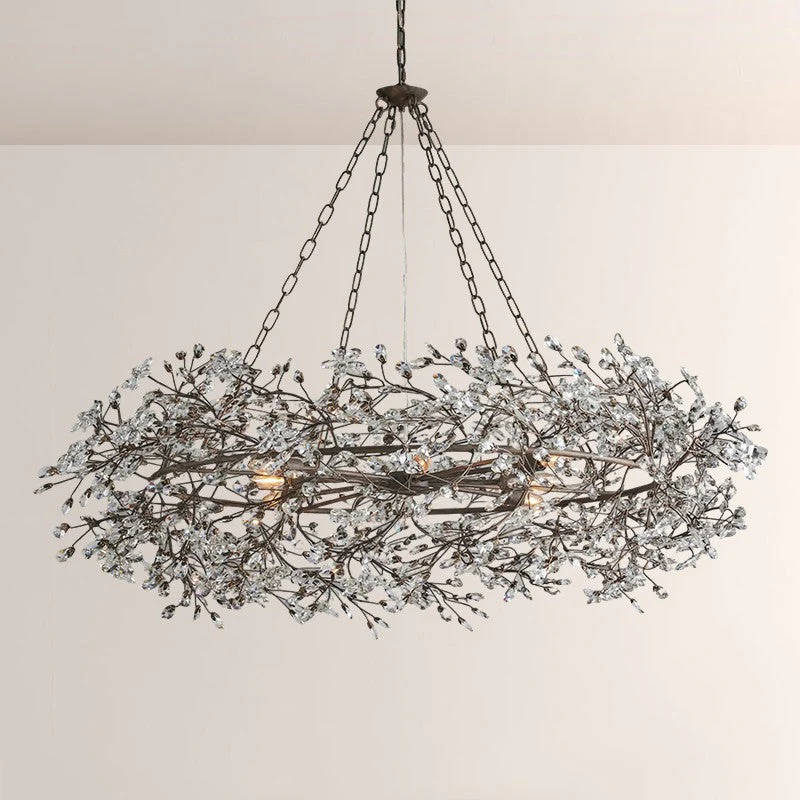 Large Crystal Floral Chandelier Iron Gold Leaf Ceiling Light - Image 45