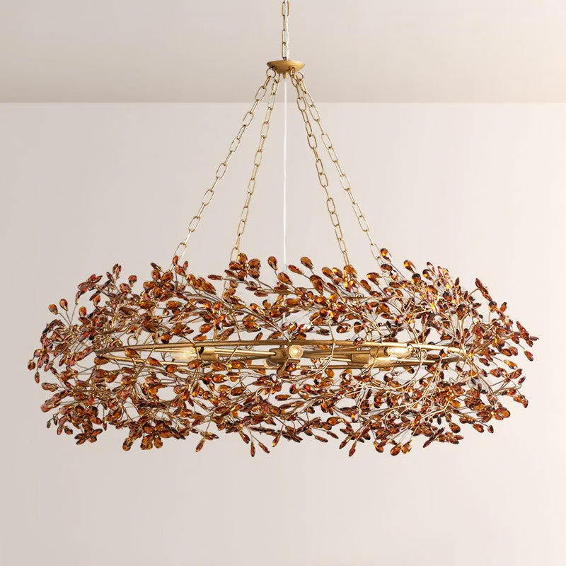 Large Crystal Floral Chandelier Iron Gold Leaf Ceiling Light - Image 46