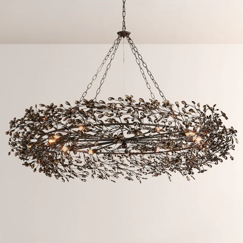 Large Crystal Floral Chandelier Iron Gold Leaf Ceiling Light - Image 47
