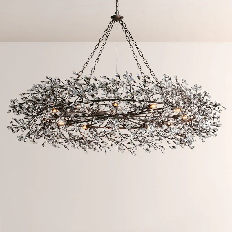 Large Crystal Floral Chandelier Iron Gold Leaf Ceiling Light - Image 48