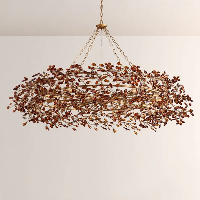 Large Crystal Floral Chandelier Iron Gold Leaf Ceiling Light - Image 49