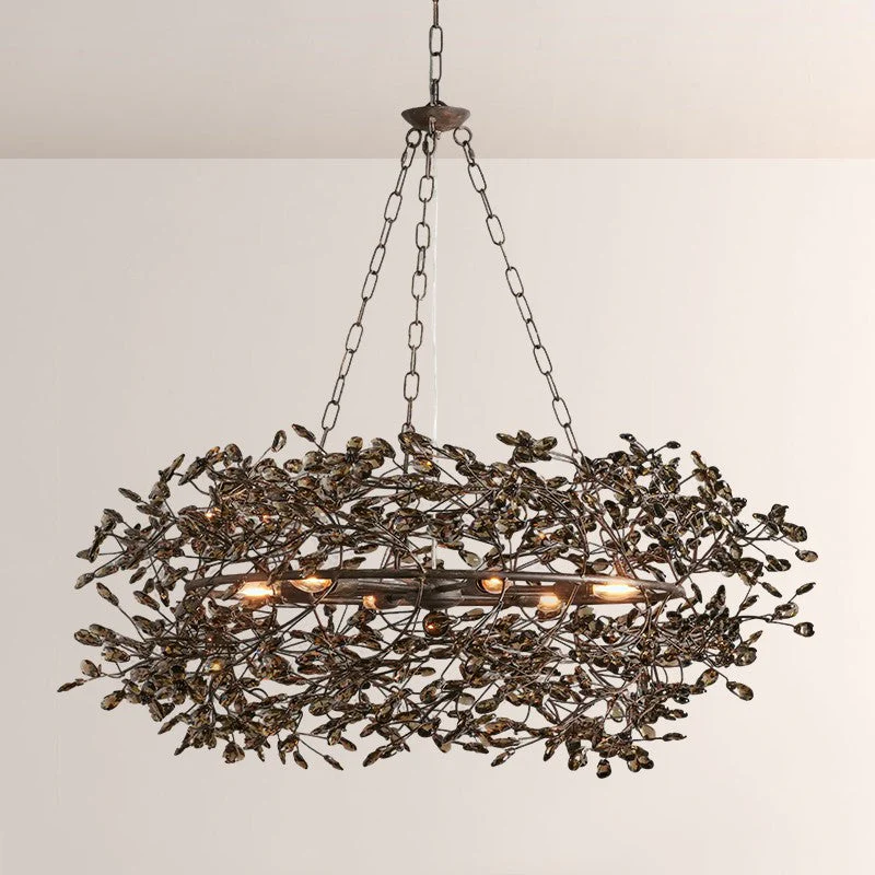 Large Crystal Floral Chandelier Iron Gold Leaf Ceiling Light - Image 5