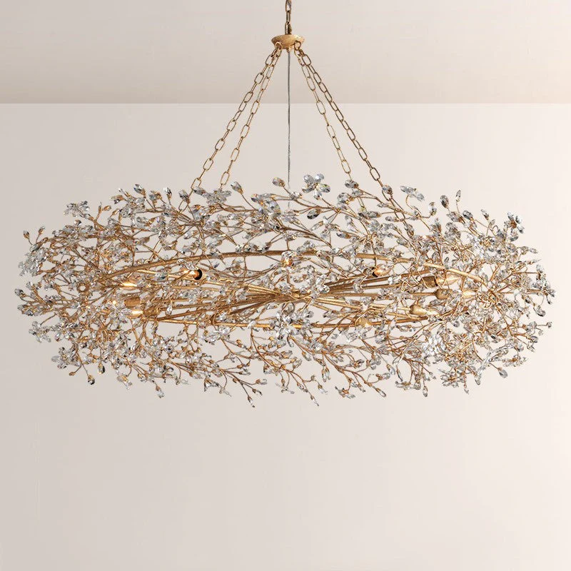 Large Crystal Floral Chandelier Iron Gold Leaf Ceiling Light - Image 50