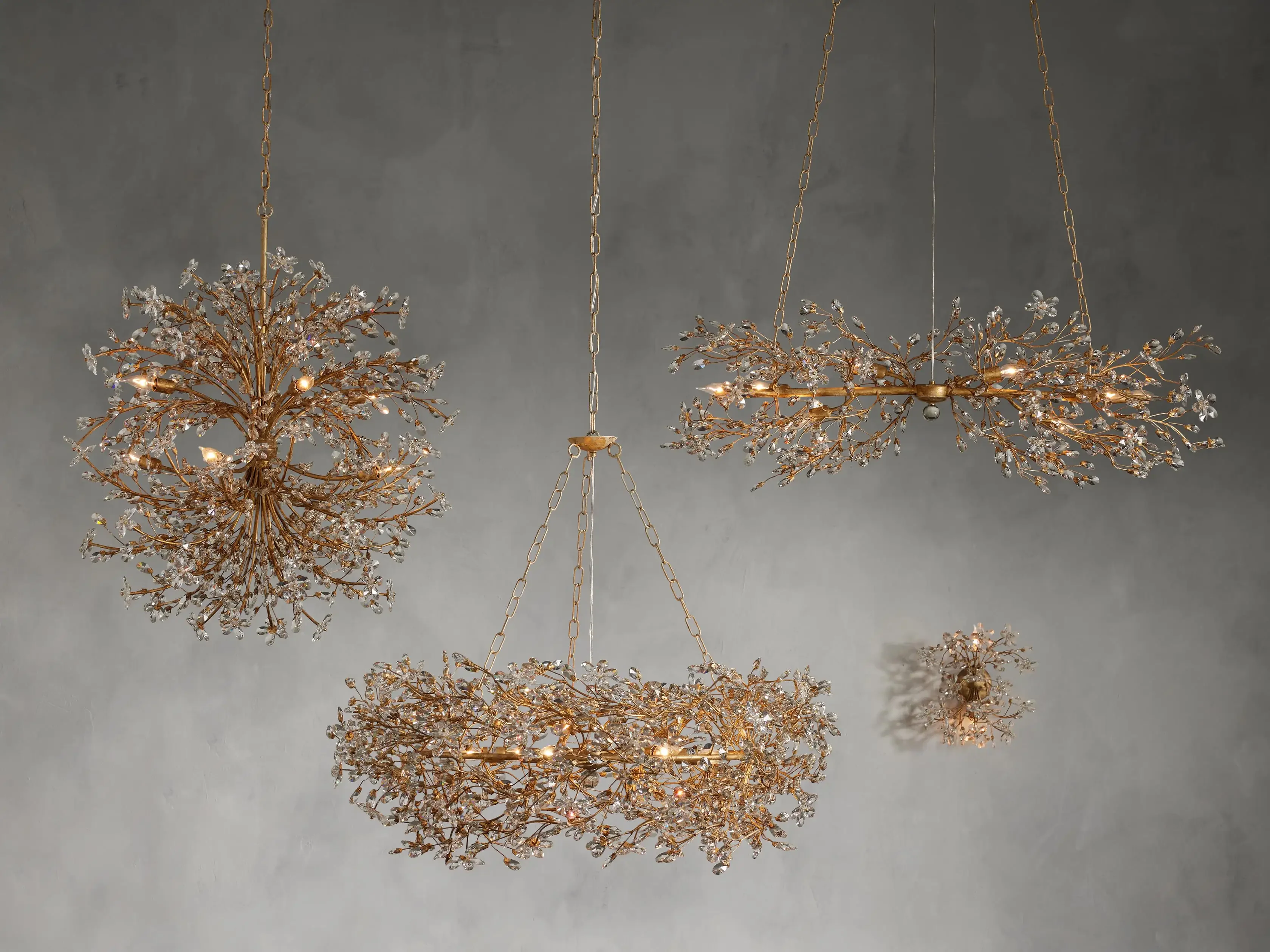 Large Crystal Floral Chandelier Iron Gold Leaf Ceiling Light - Image 7
