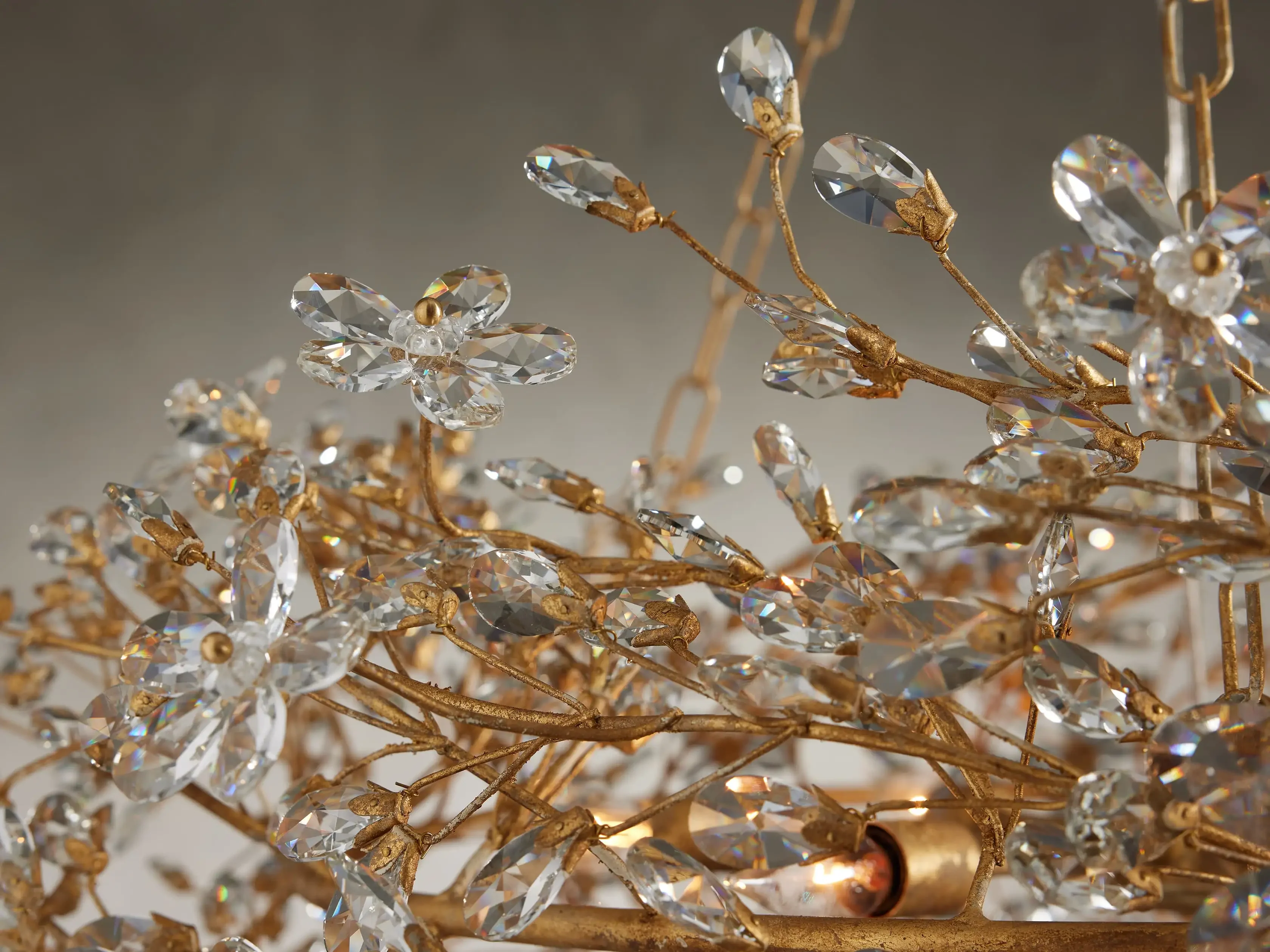 Large Crystal Floral Chandelier Iron Gold Leaf Ceiling Light - Image 8