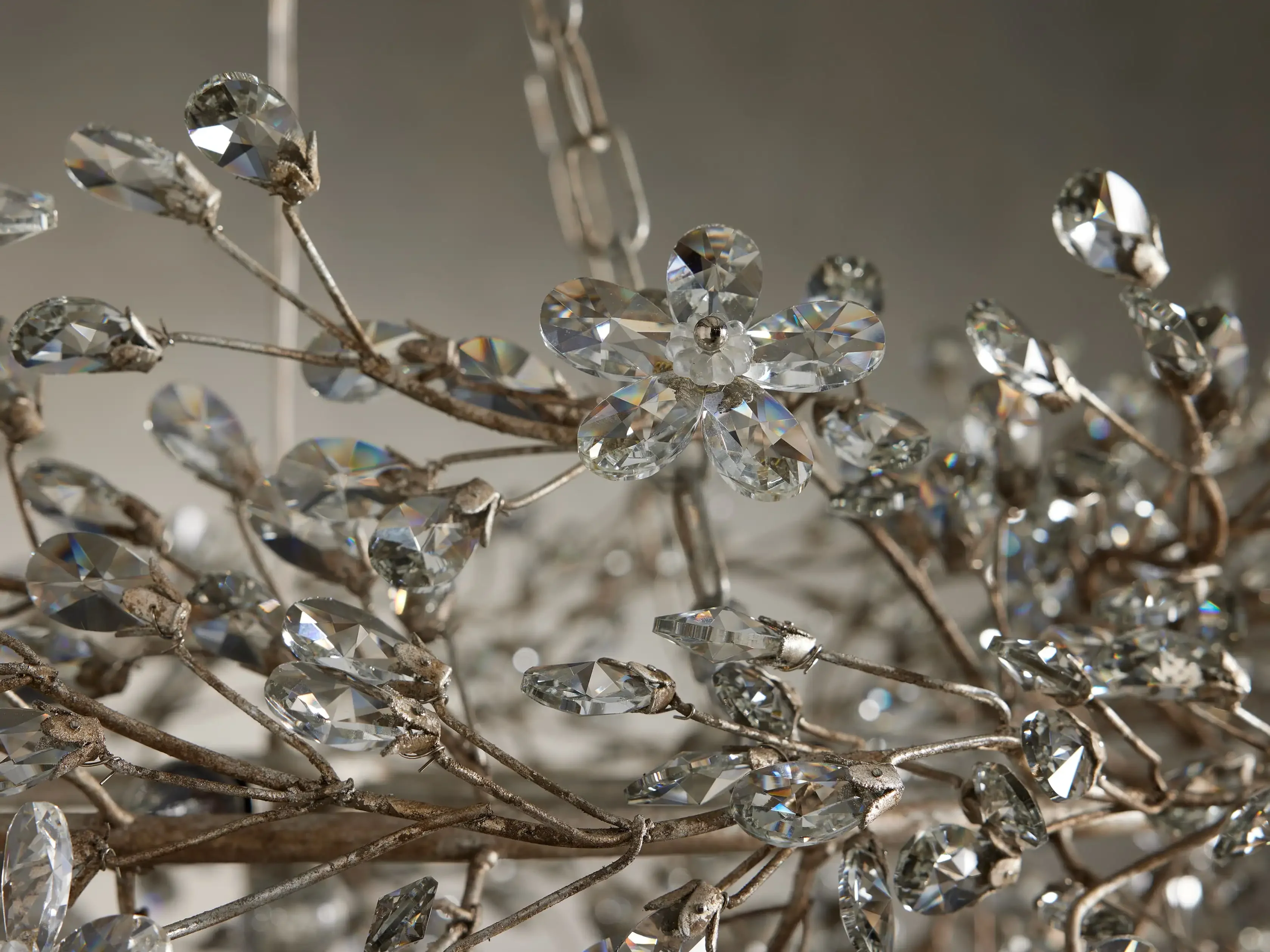 Large Crystal Floral Chandelier Iron Gold Leaf Ceiling Light - Image 9