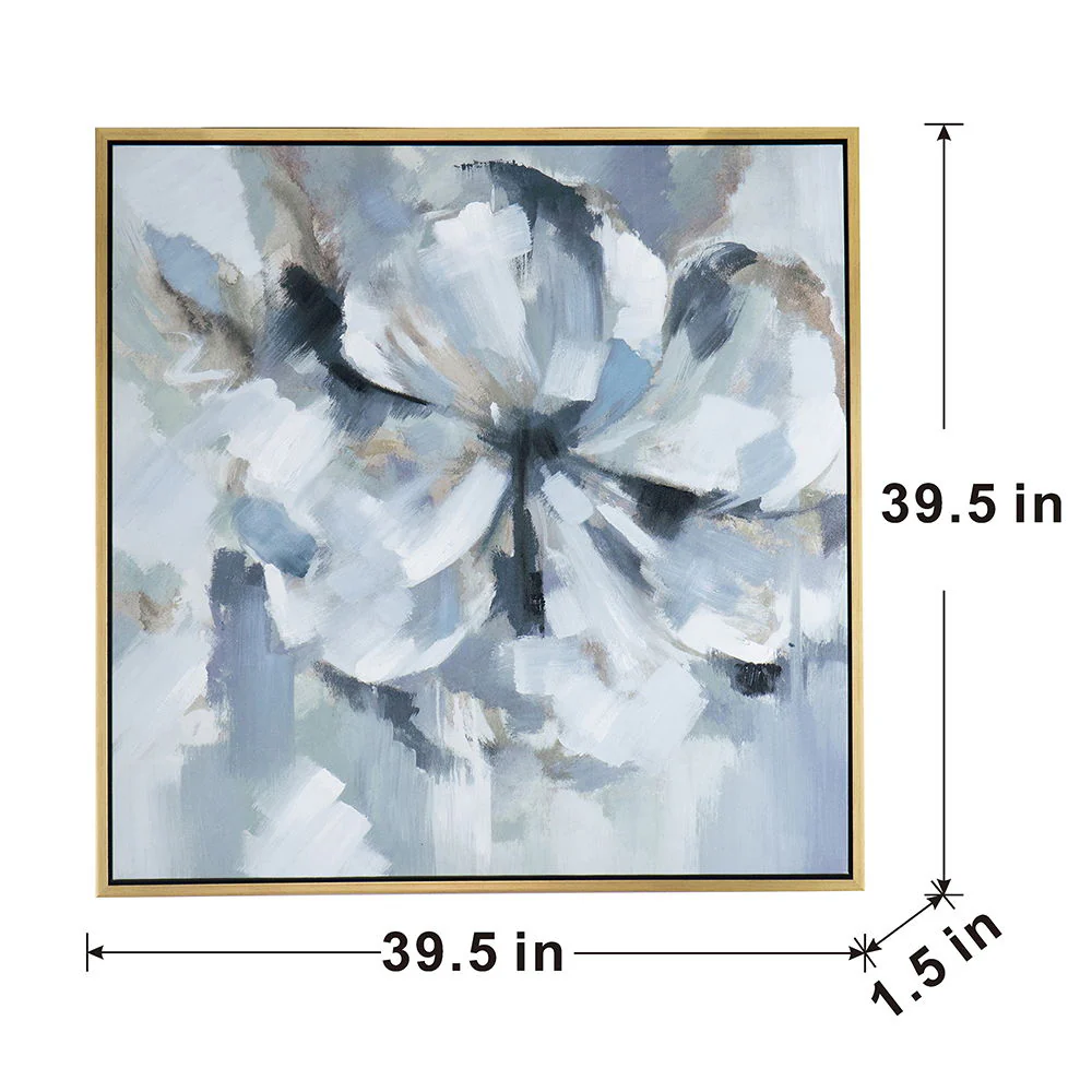 Large Modern Flower Oil Painting Square Frame Wall Art - Blue / Gray - Image 10