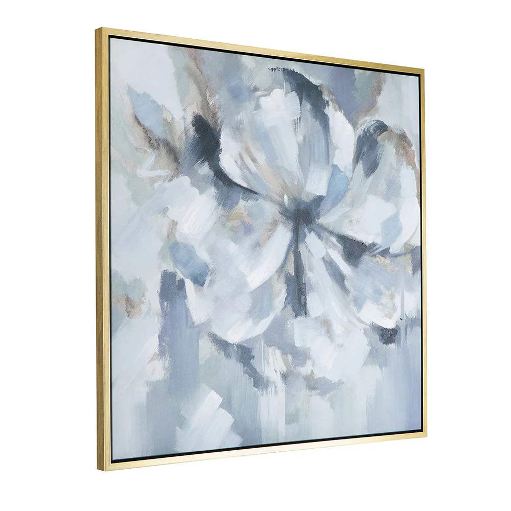Large Modern Flower Oil Painting Square Frame Wall Art - Blue / Gray - Image 2
