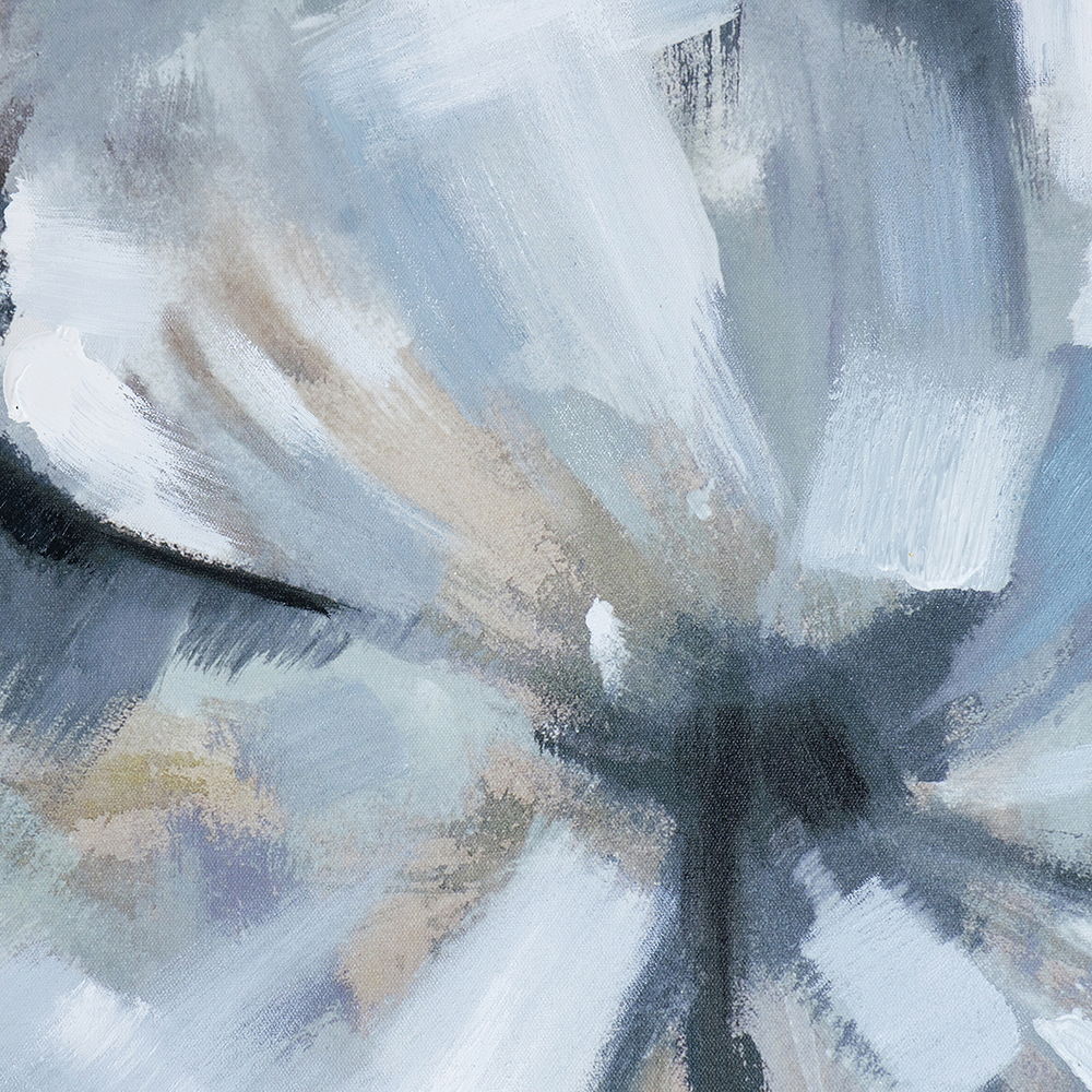 Large Modern Flower Oil Painting Square Frame Wall Art - Blue / Gray - Image 5