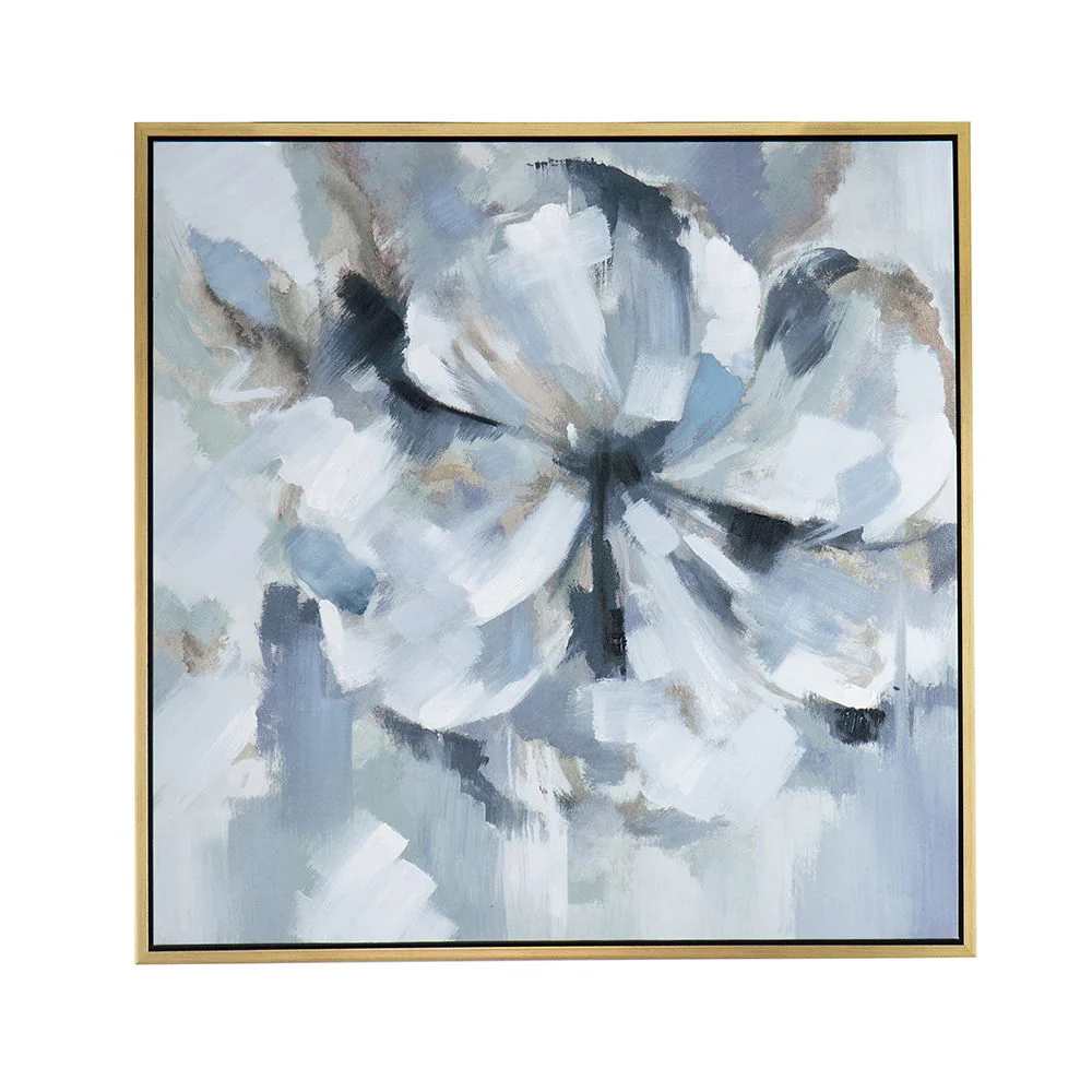 Large Modern Flower Oil Painting Square Frame Wall Art - Blue / Gray - Image 7