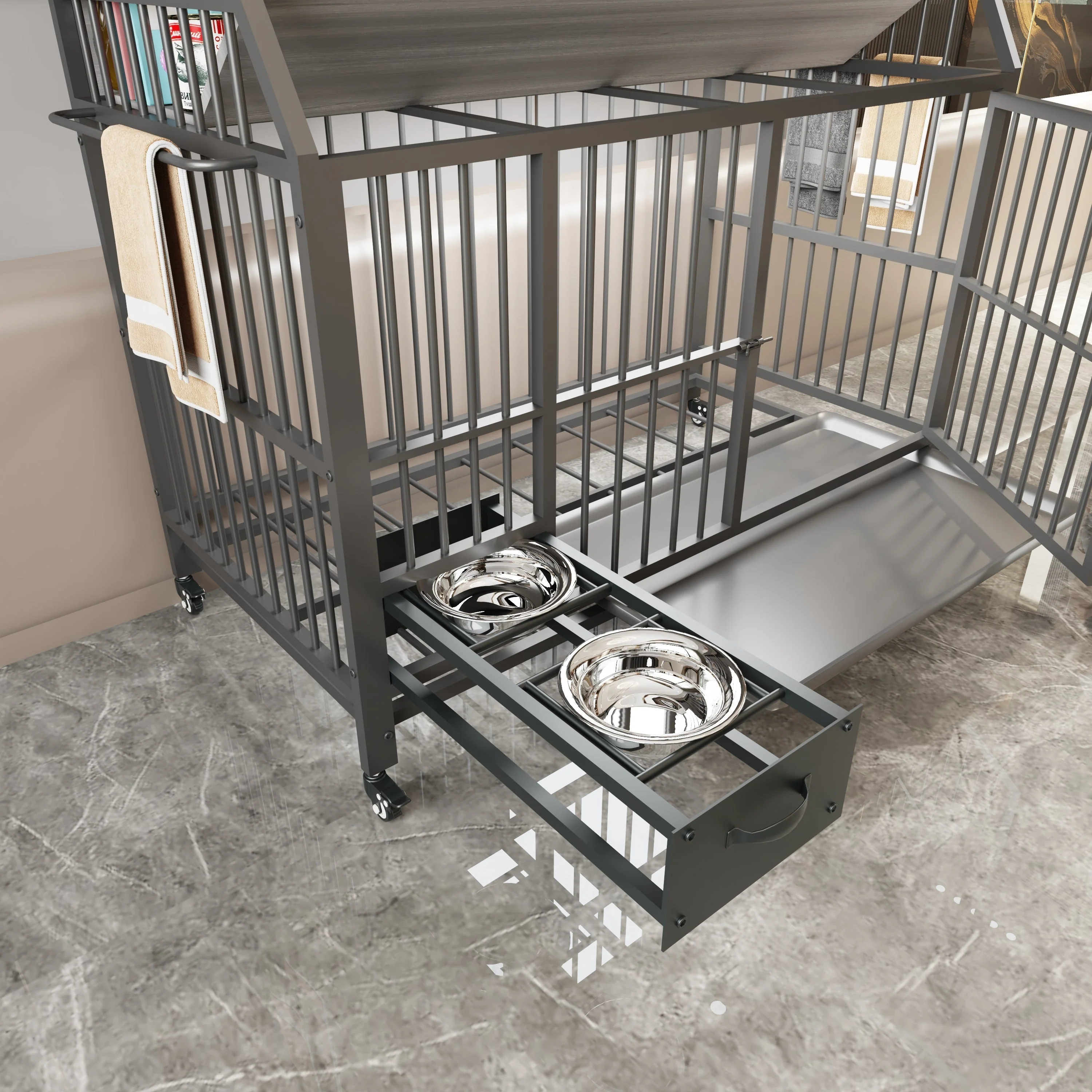 Large Pet Cage with Storage Rack and Stainless Steel Basins - Image 10