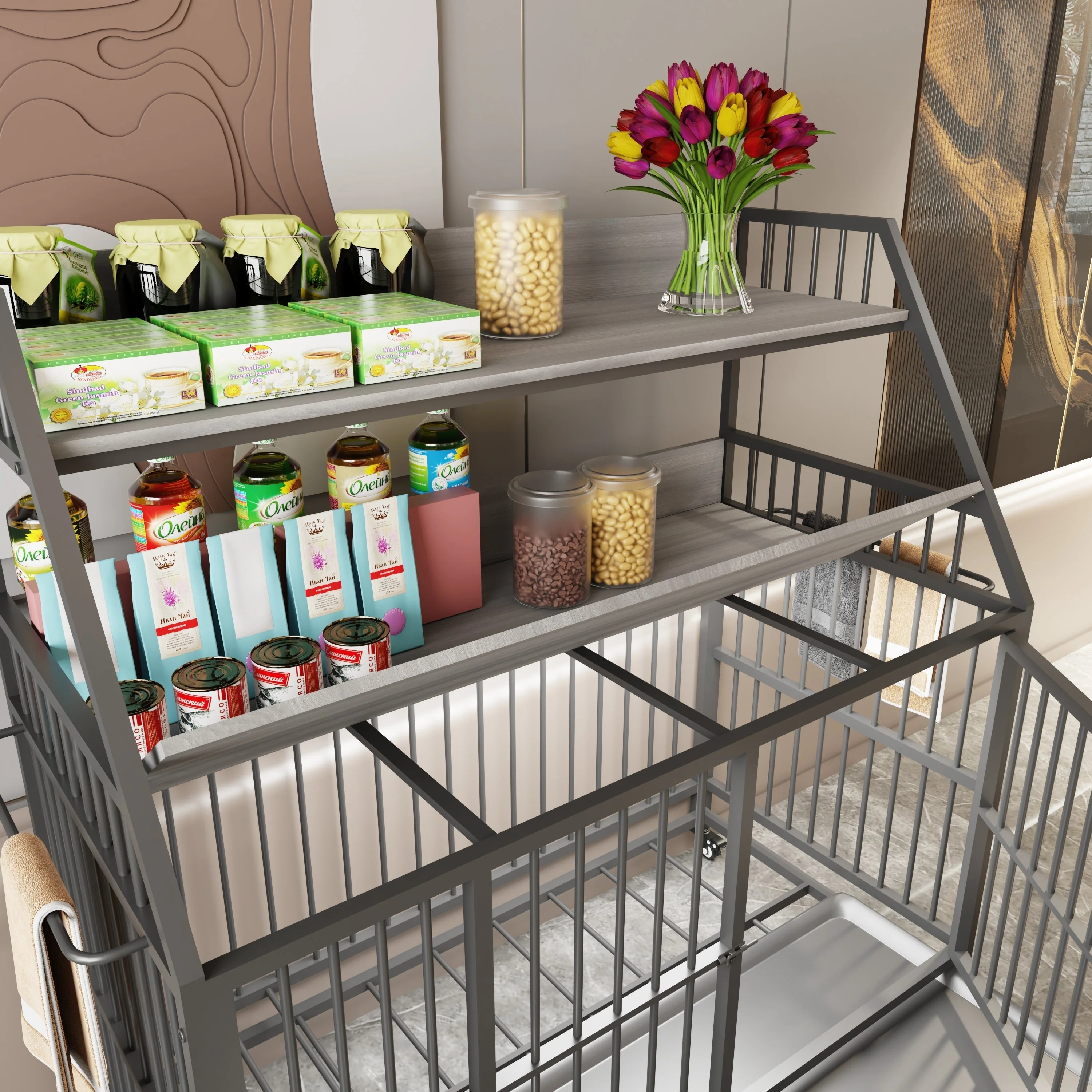 Large Pet Cage with Storage Rack and Stainless Steel Basins - Image 11