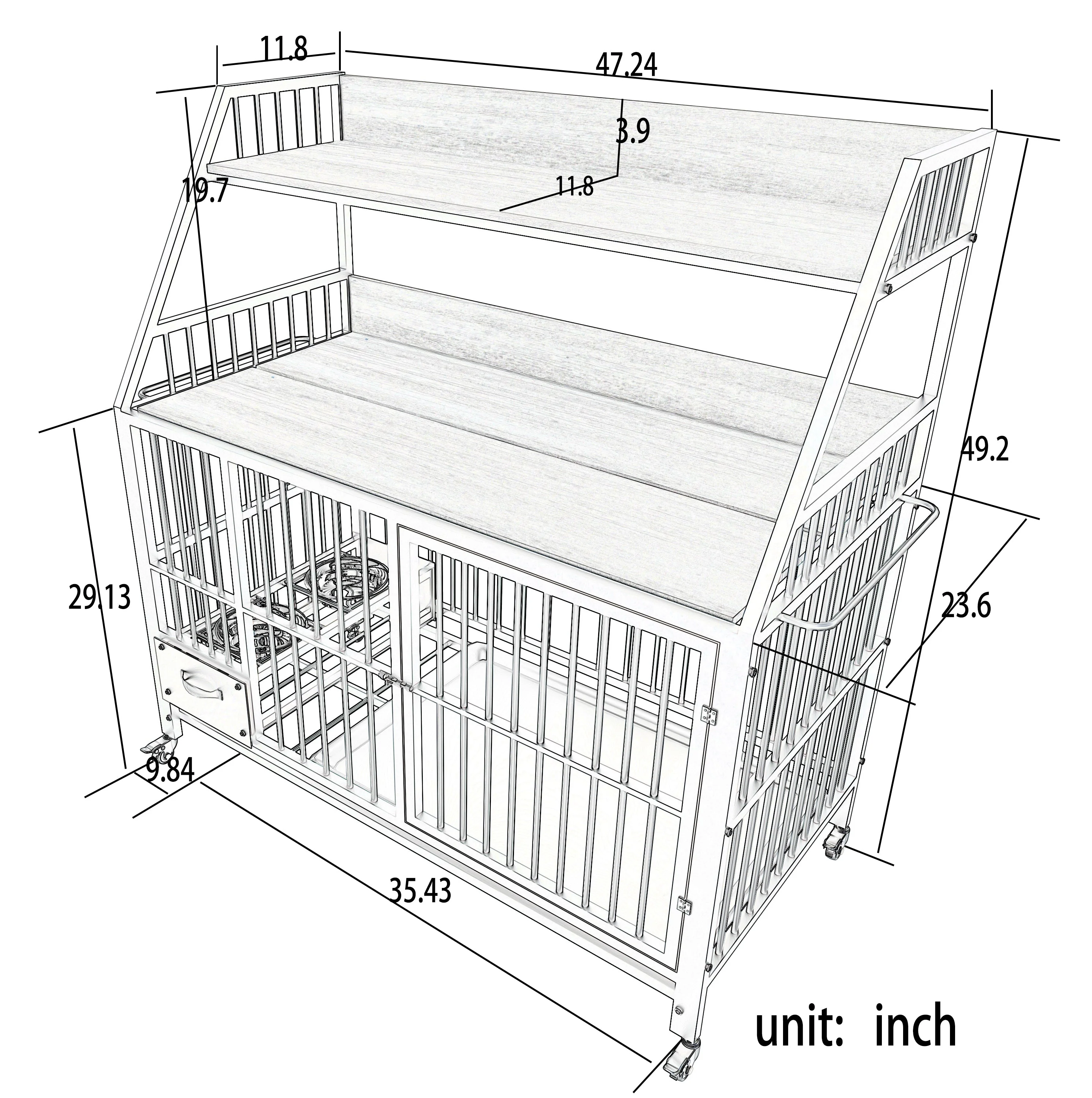 Large Pet Cage with Storage Rack and Stainless Steel Basins - Image 15