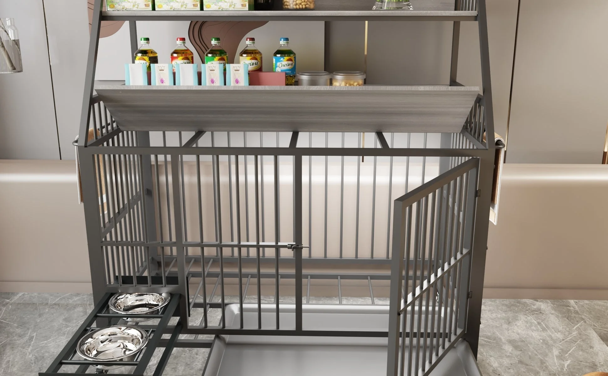 Large Pet Cage with Storage Rack and Stainless Steel Basins - Image 19