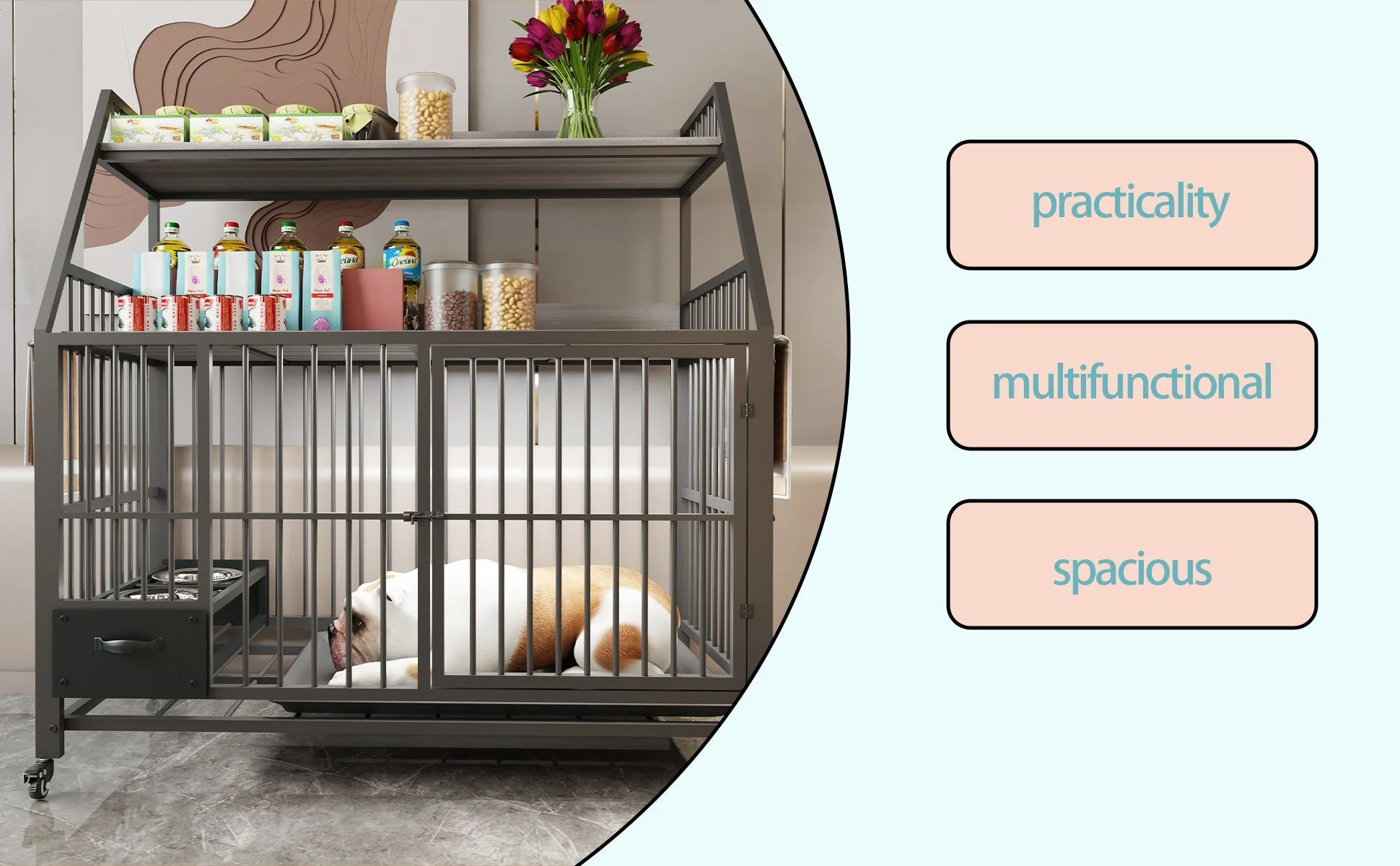 Large Pet Cage with Storage Rack and Stainless Steel Basins - Image 20