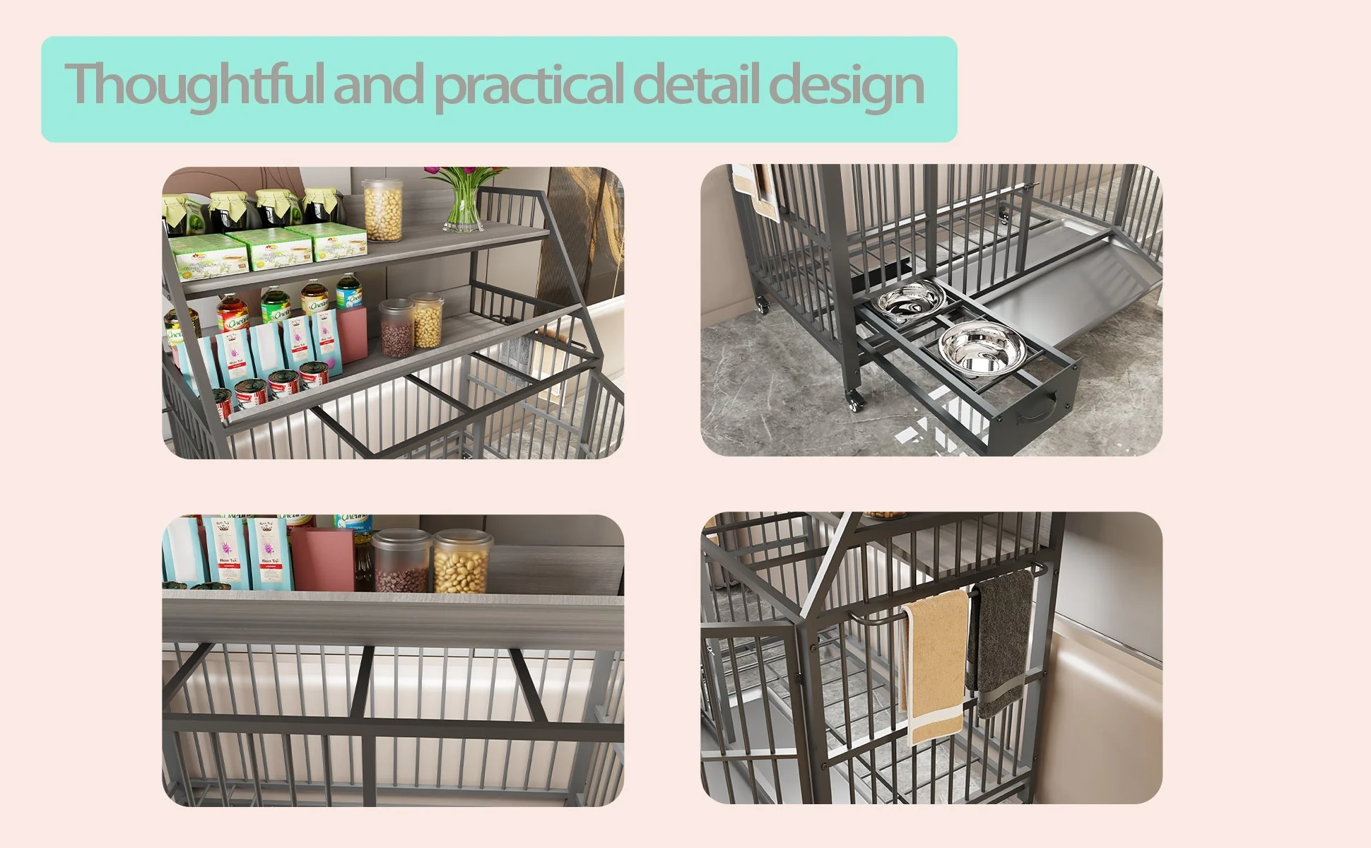 Large Pet Cage with Storage Rack and Stainless Steel Basins - Image 21